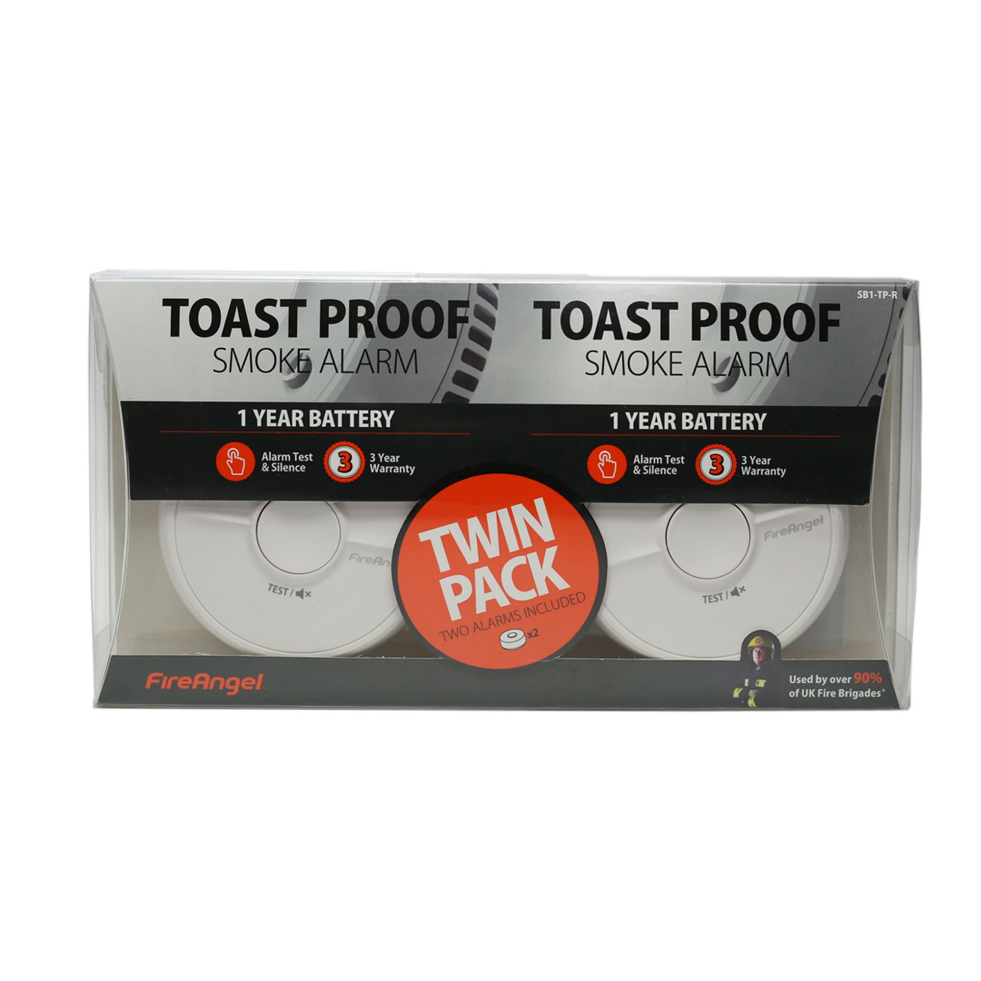 FireAngel Toast Proof SB1-TP-R Standalone Optical Smoke Alarm with 1-year battery, Pack of 2