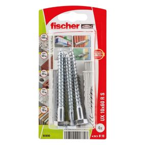 Fischer Grey Multi-purpose screw & wall plug (Dia)10mm (L)60mm, Pack of 4
