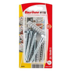 Fischer Grey Nylon & steel Multi-purpose screw & wall plug (Dia)10mm (L)50mm, Pack of 5