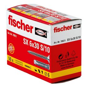 Fischer Grey Nylon & steel Multi-purpose screw & wall plug (Dia)6mm (L)30mm, Pack of 50