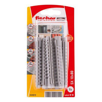 Fischer Grey Nylon Wall plug (Dia)10mm (L)80mm, Pack of 6
