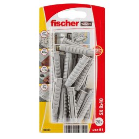 Fischer Grey Nylon Wall plug (L)40mm (Dia)8mm, Pack of 20