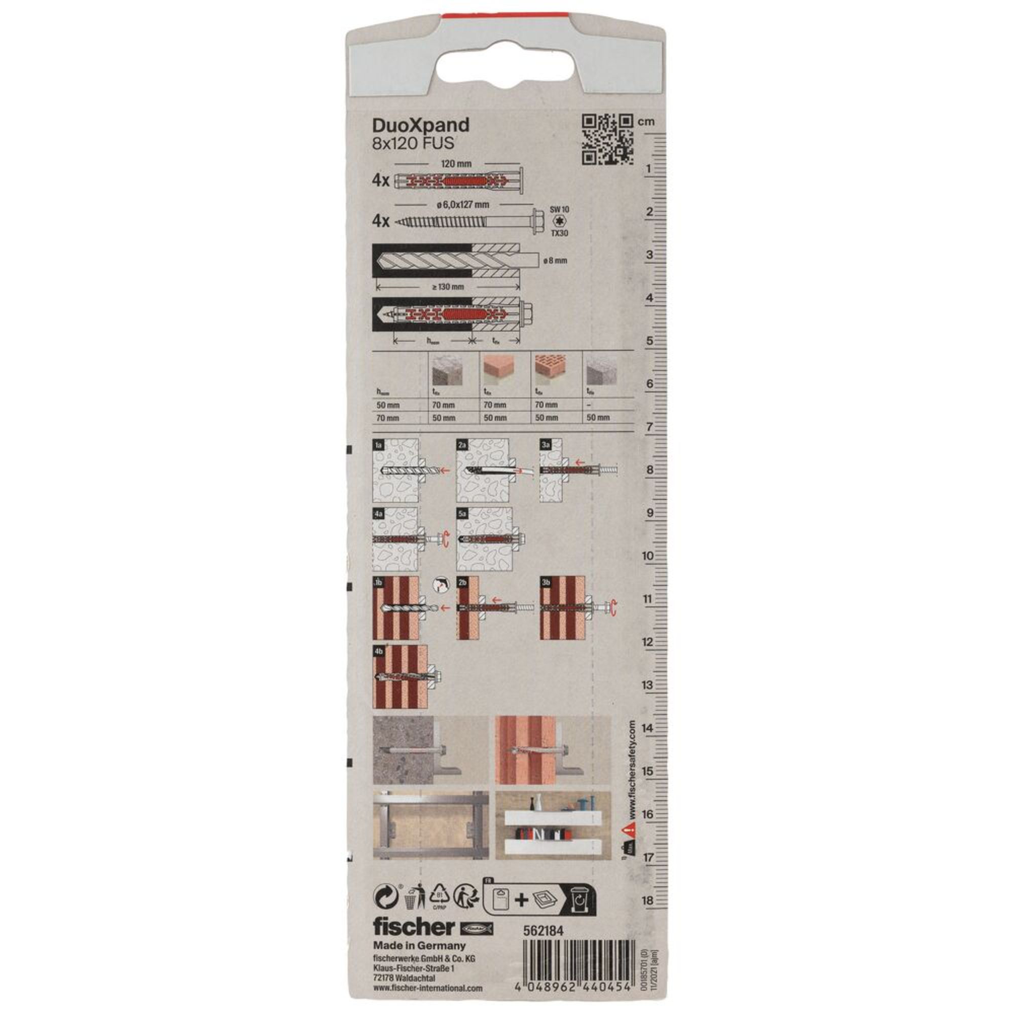Fischer Hex Frame fixing (Dia)8mm (L)120mm, Pack of 4