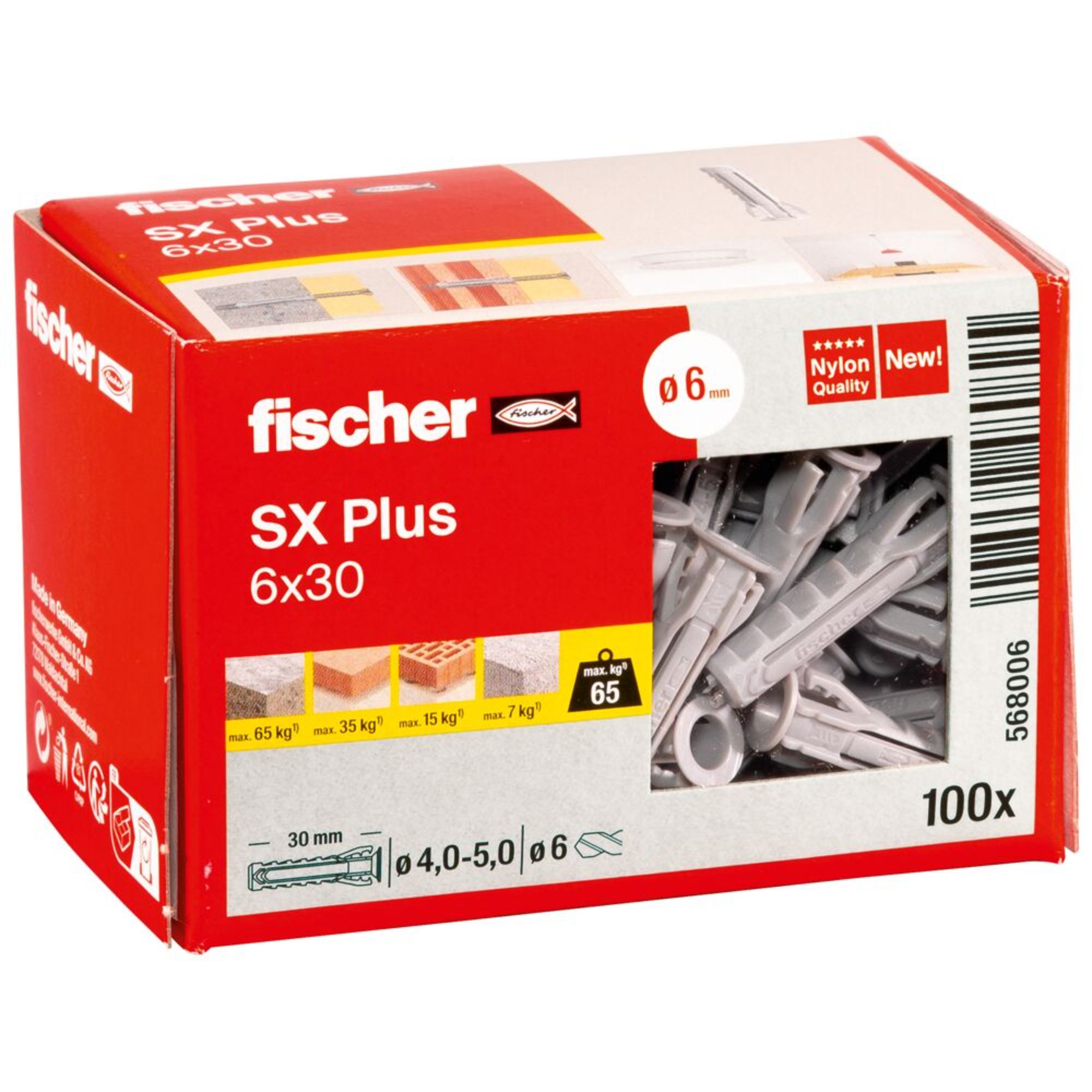 Fischer SX Plus Grey Nylon Wall plug (Dia)6mm (L)30mm, Pack of 100