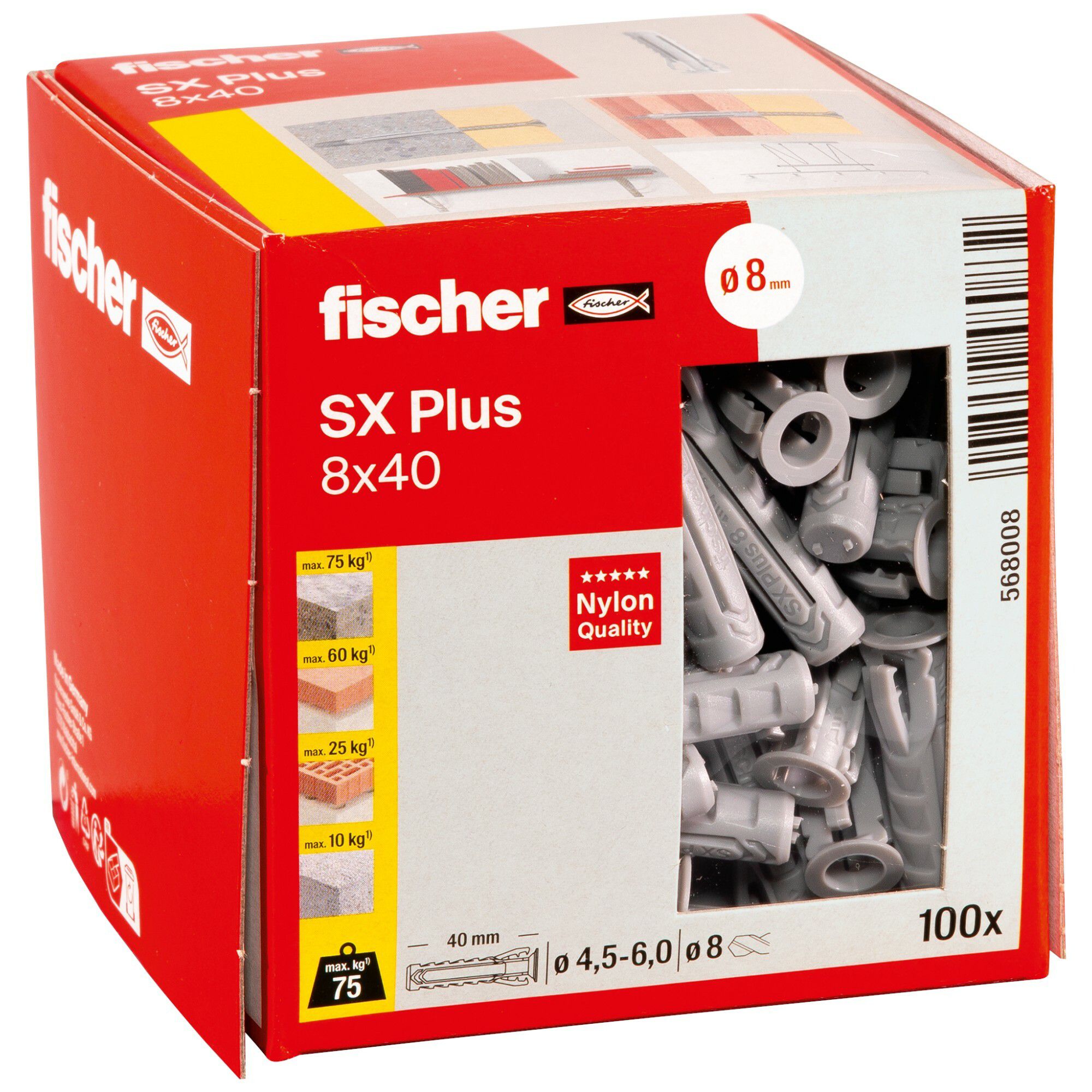 Fischer SX Plus Grey Nylon Wall plug (Dia)8mm (L)40mm, Pack of 100