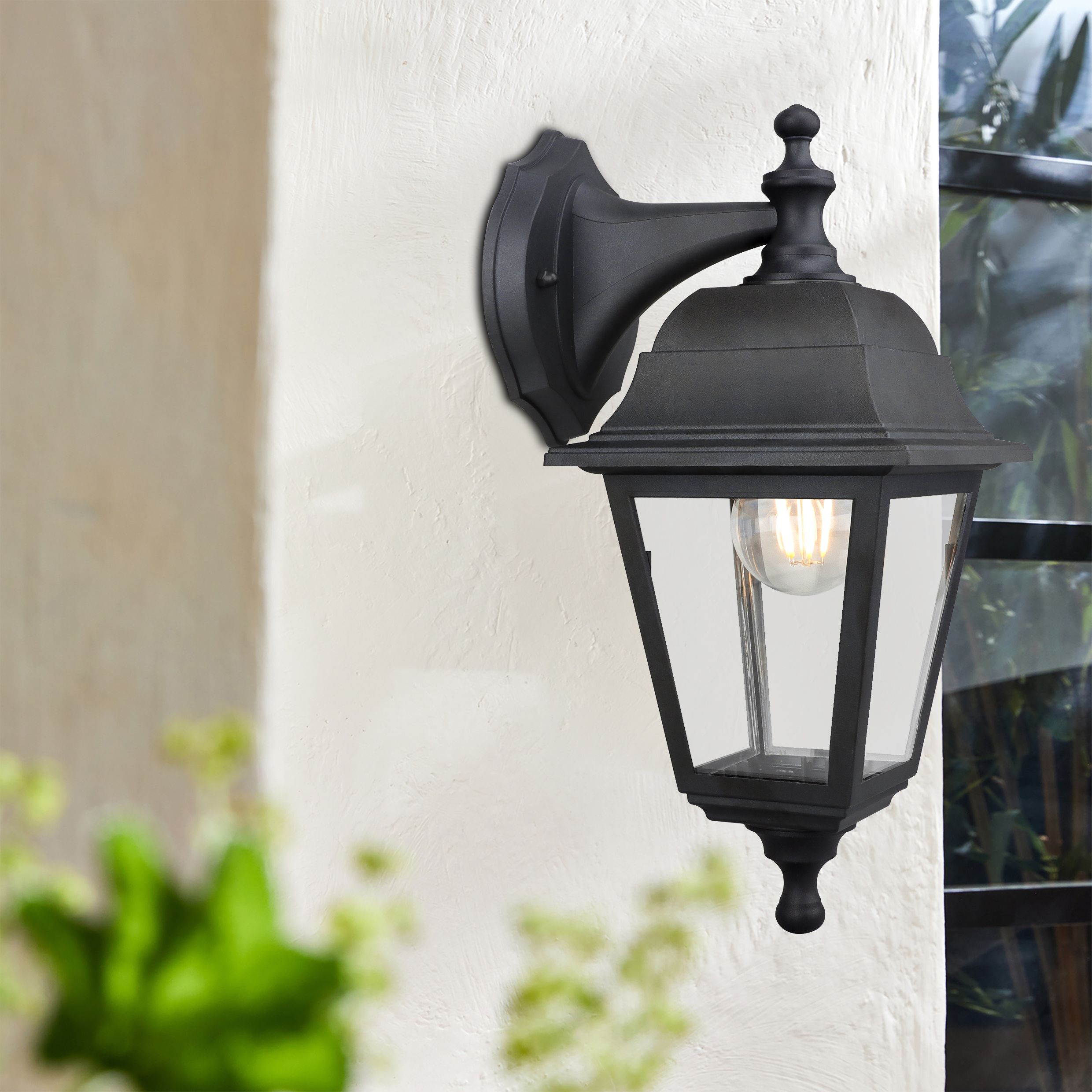 Fixed Black Mains-powered Outdoor Wall light with Up & down installation
