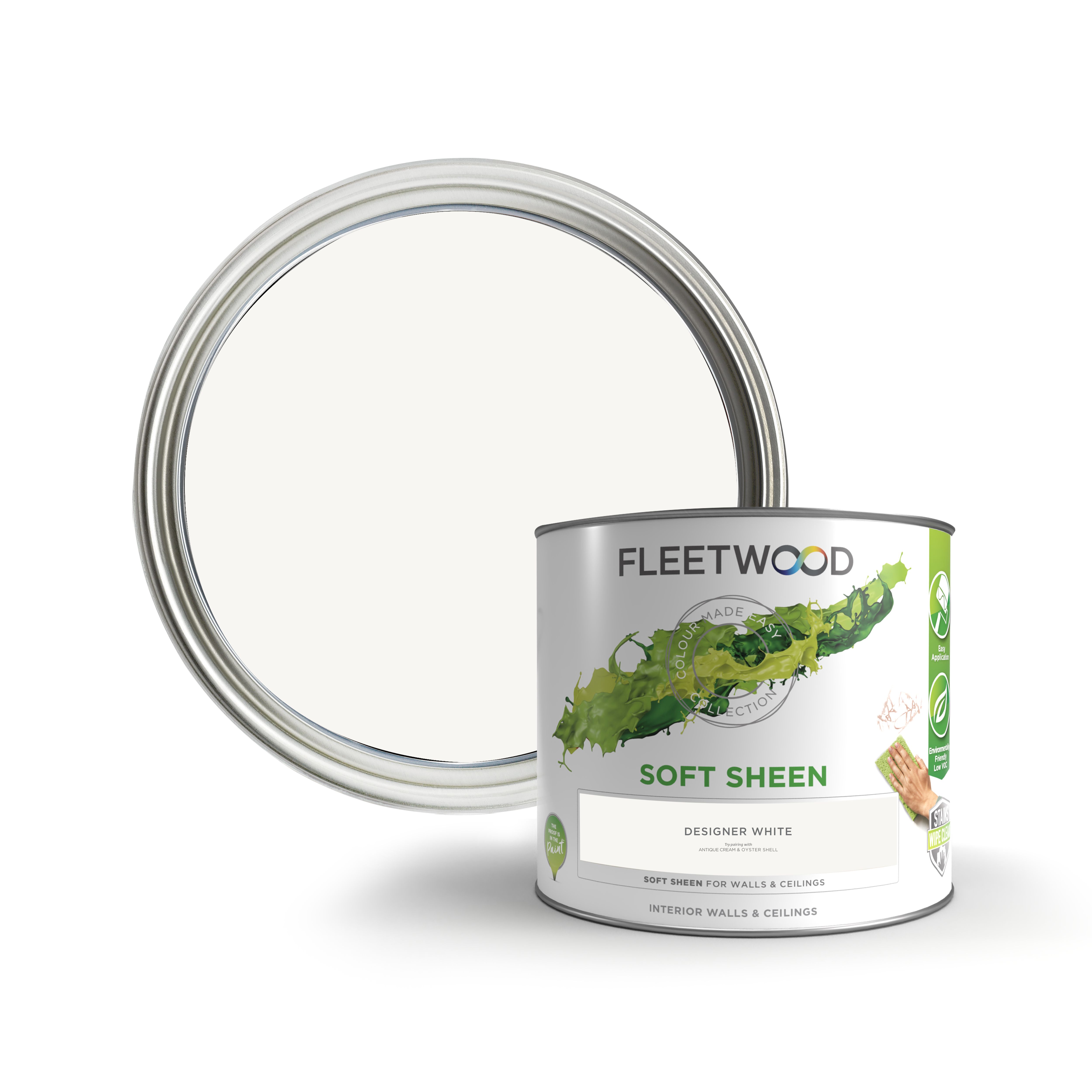 Fleetwood Designer White Soft sheen Emulsion paint, 2.5L DIY at B&Q
