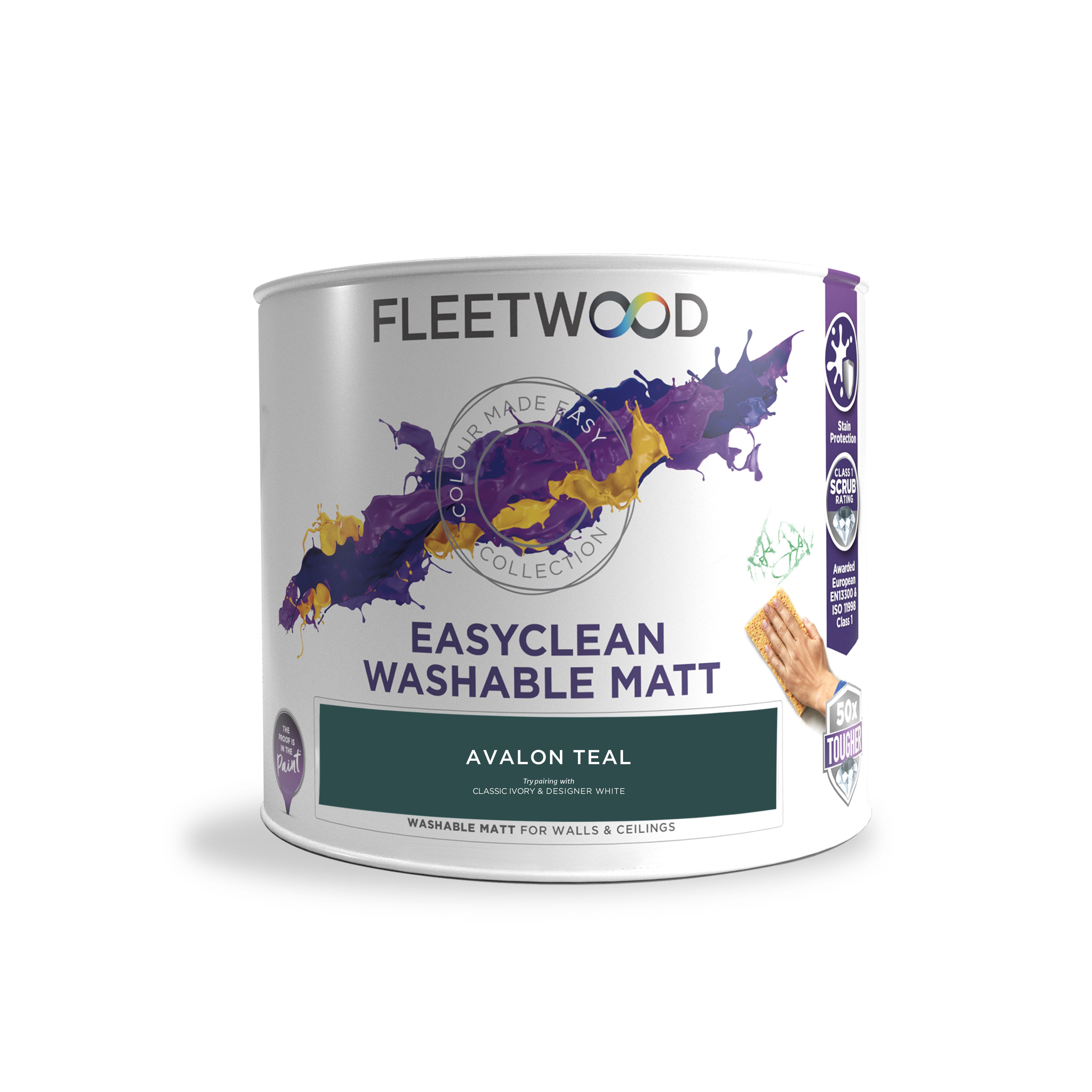 Fleetwood Easyclean Matt Avalon Teal Matt Emulsion paint, 2.5L