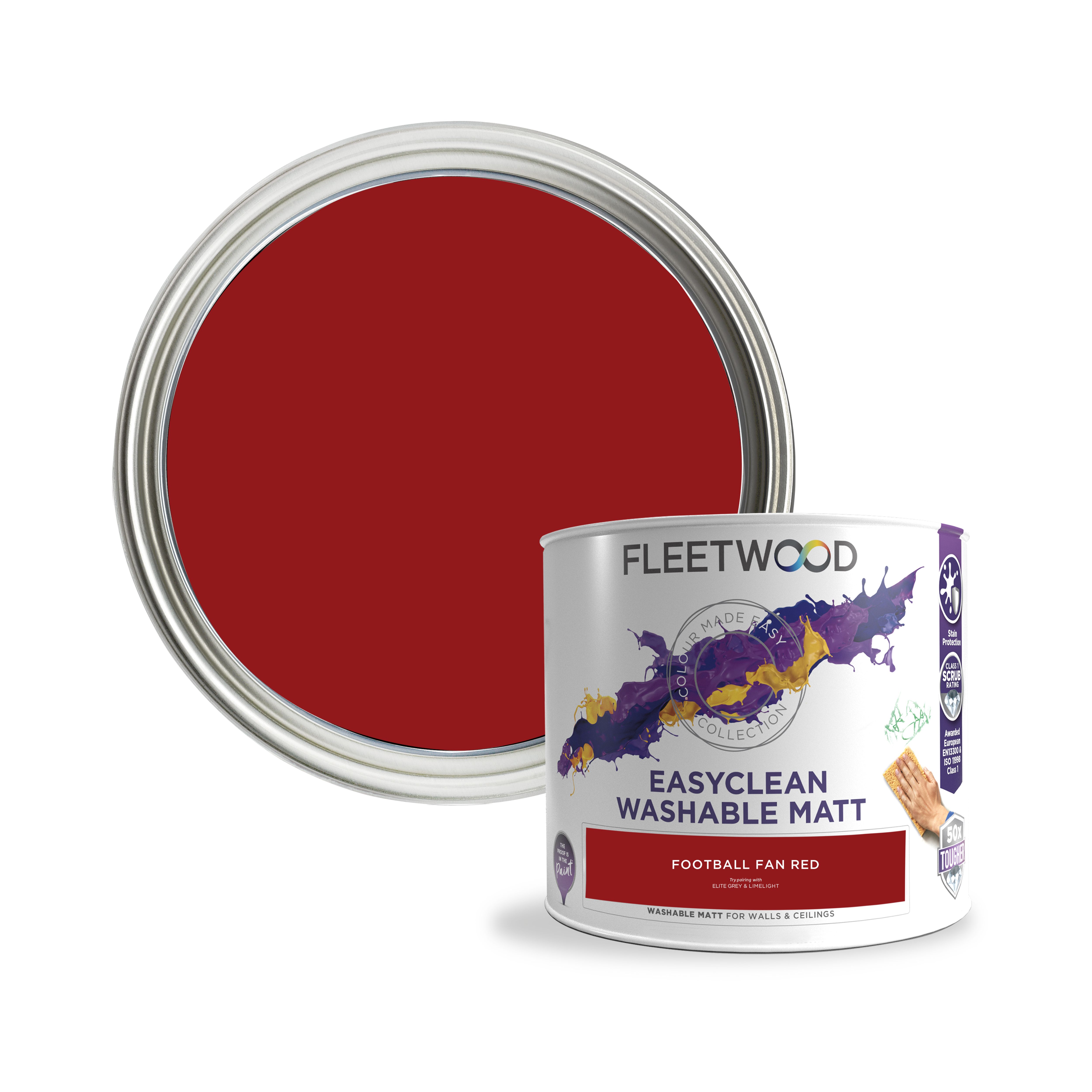 Fleetwood Easyclean Matt Football Fan Red Emulsion paint, 2.5L DIY at B&Q