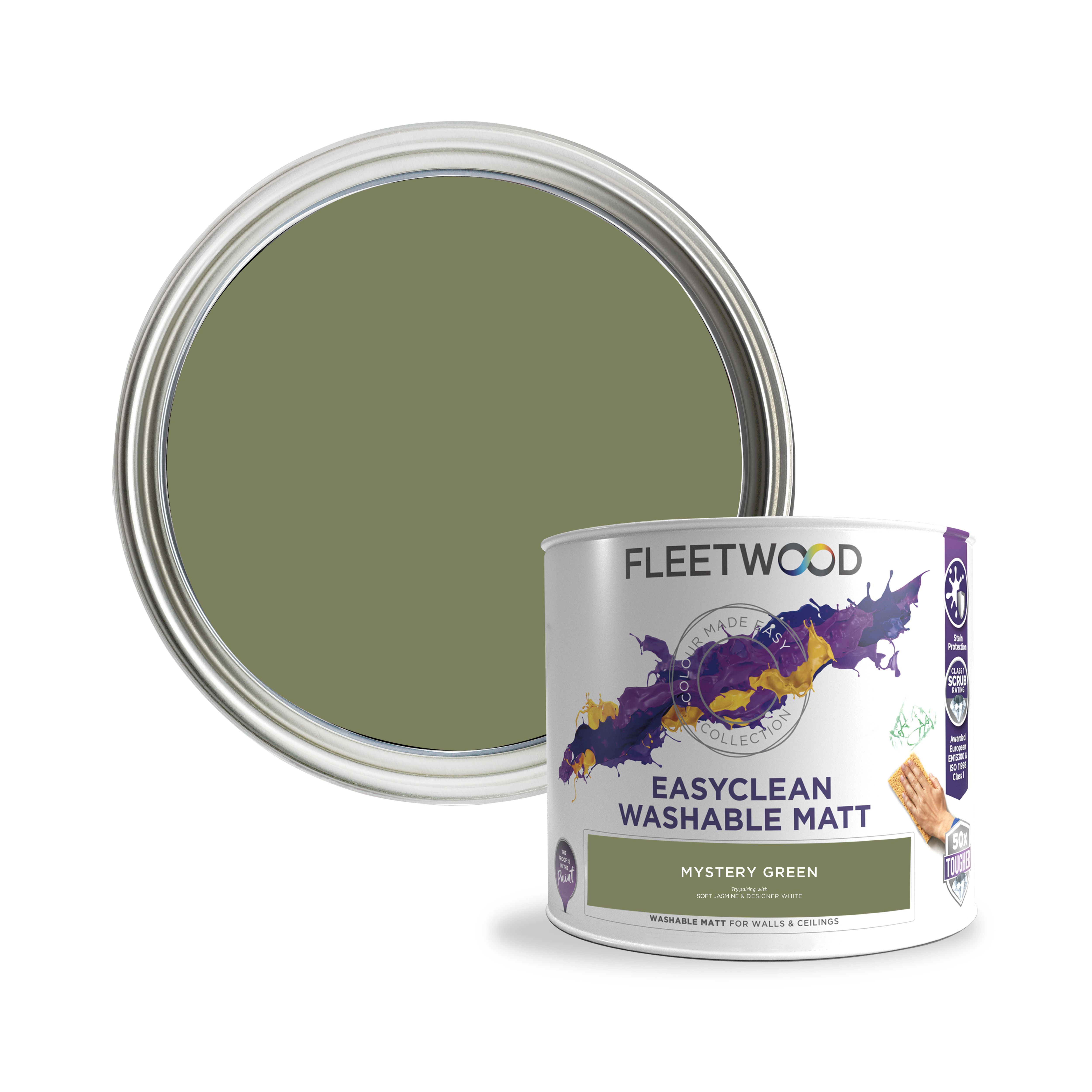Fleetwood Easyclean Matt Mystery Green Emulsion paint, 2.5L DIY at B&Q