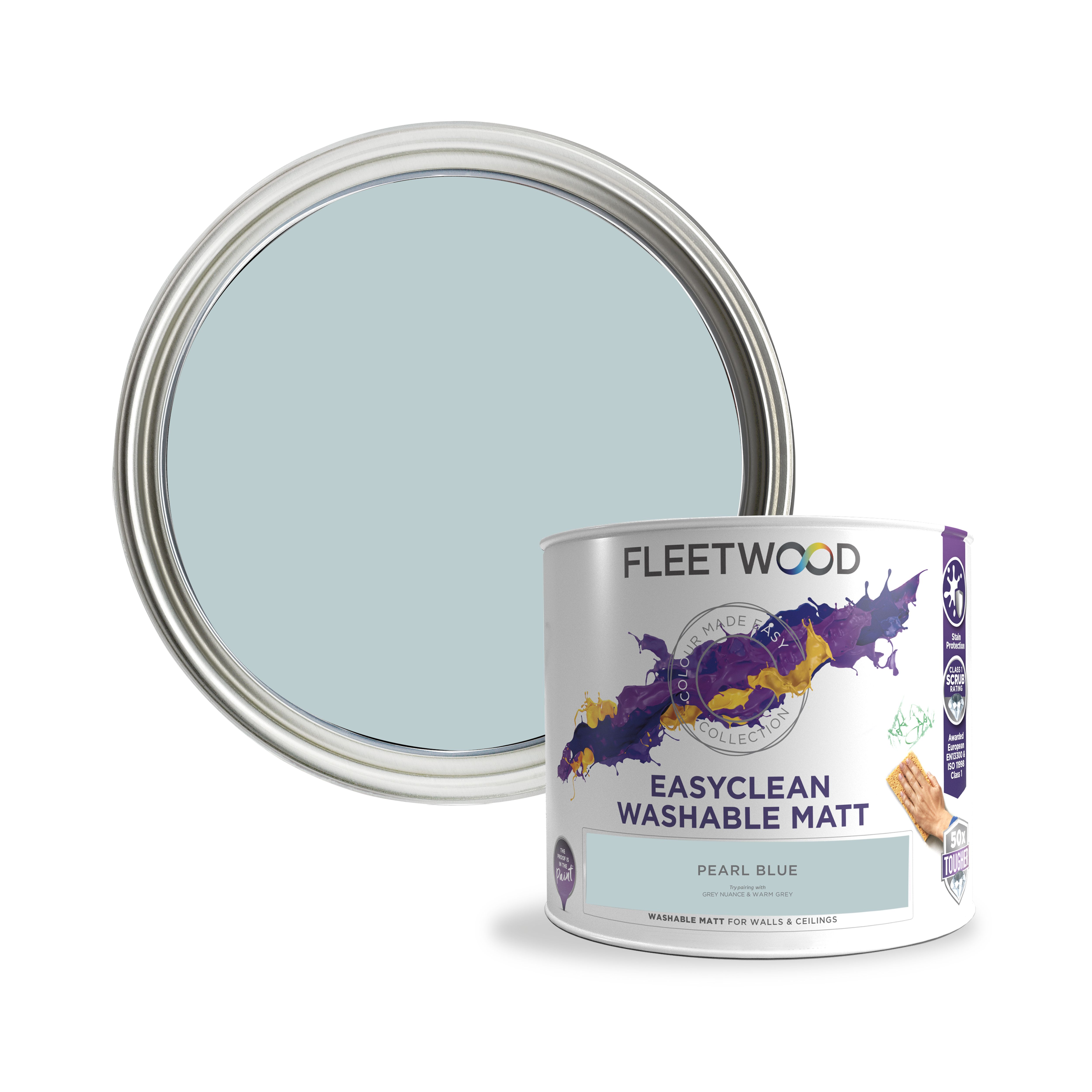 Fleetwood Easyclean Matt Pearl Blue Emulsion paint, 2.5L DIY at B&Q