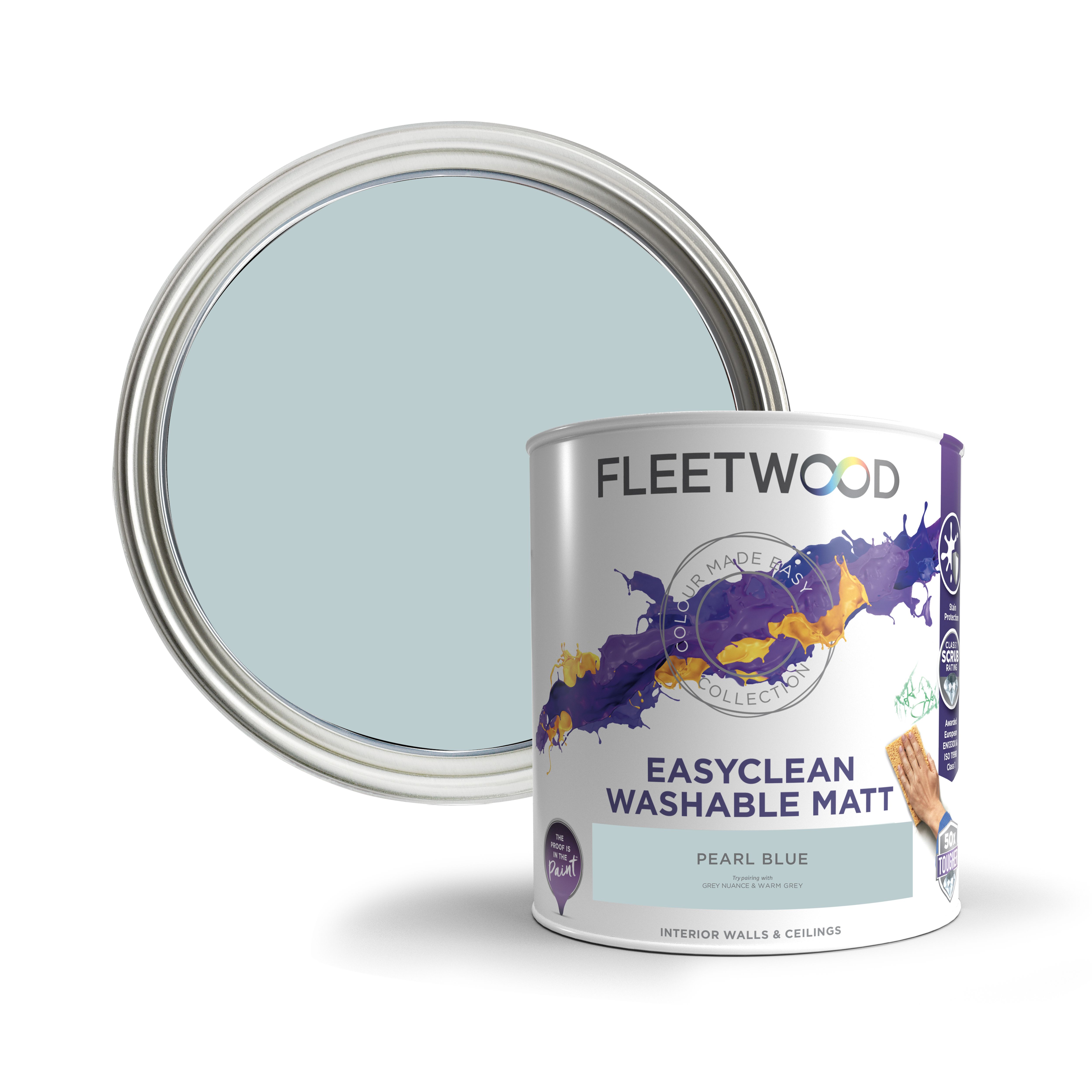 Fleetwood Easyclean Matt Pearl Blue Emulsion paint, 5L DIY at B&Q