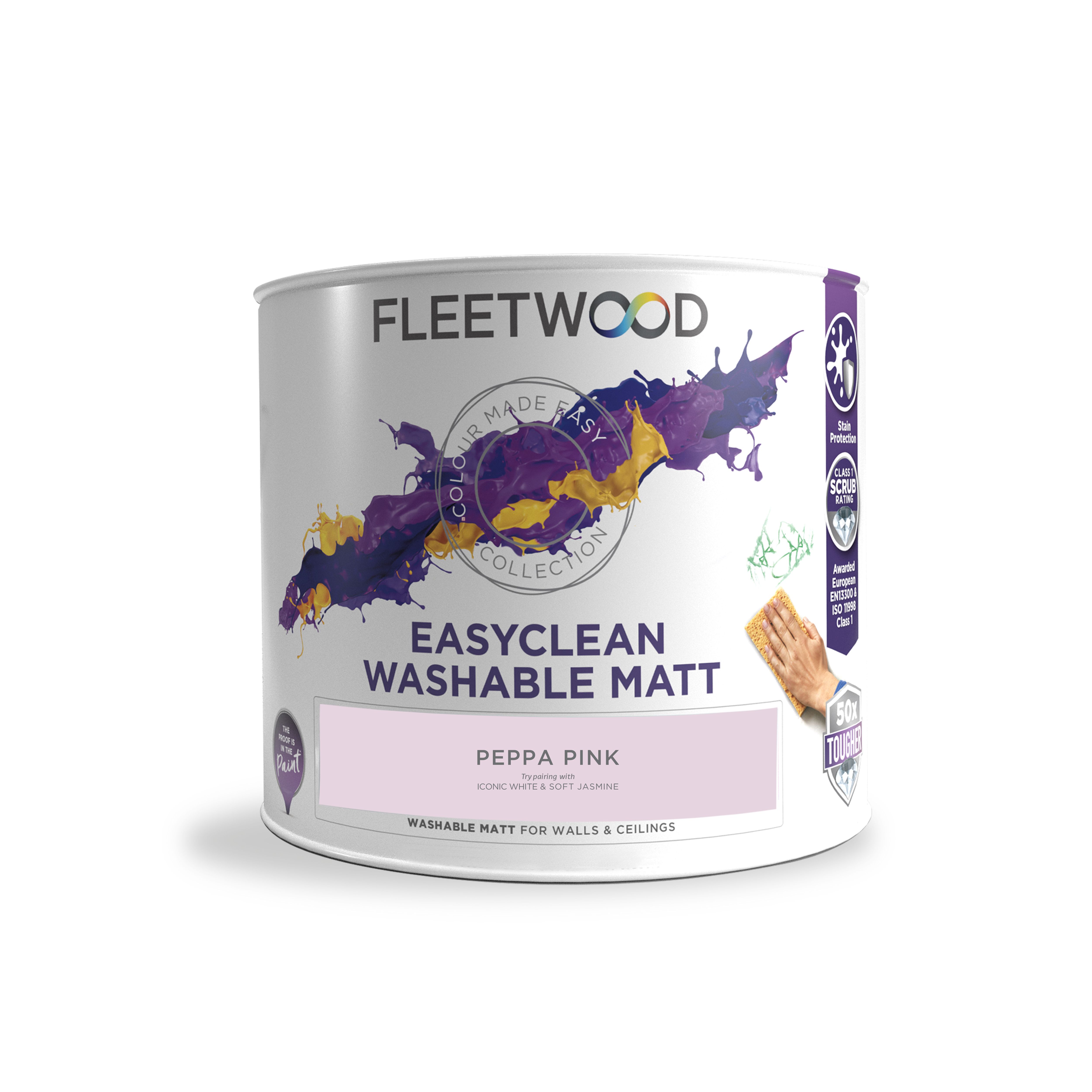 Fleetwood Easyclean Matt Peppa Pink Matt Emulsion paint, 2.5L
