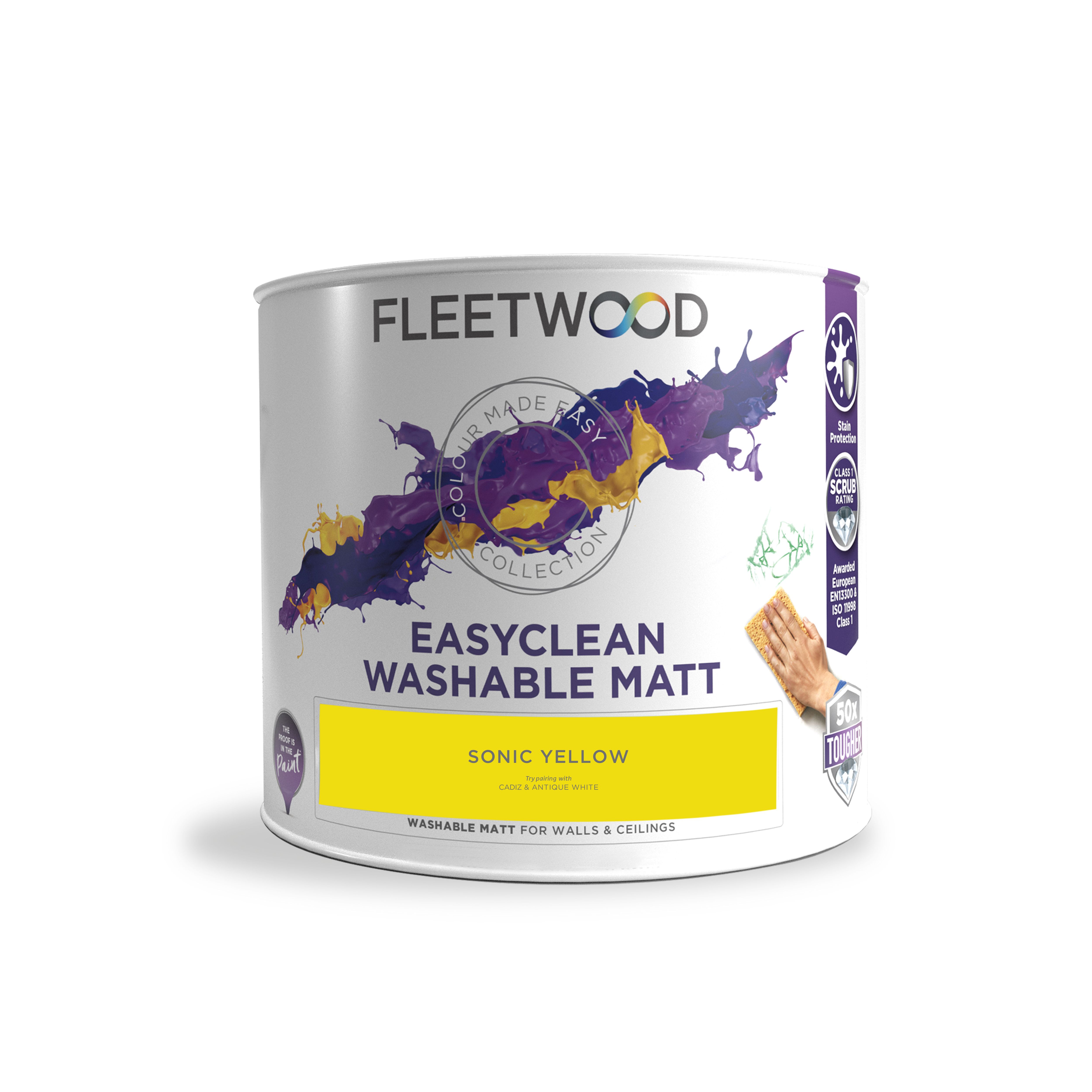 Fleetwood Easyclean Matt Sonic Yellow Matt Emulsion paint, 2.5L