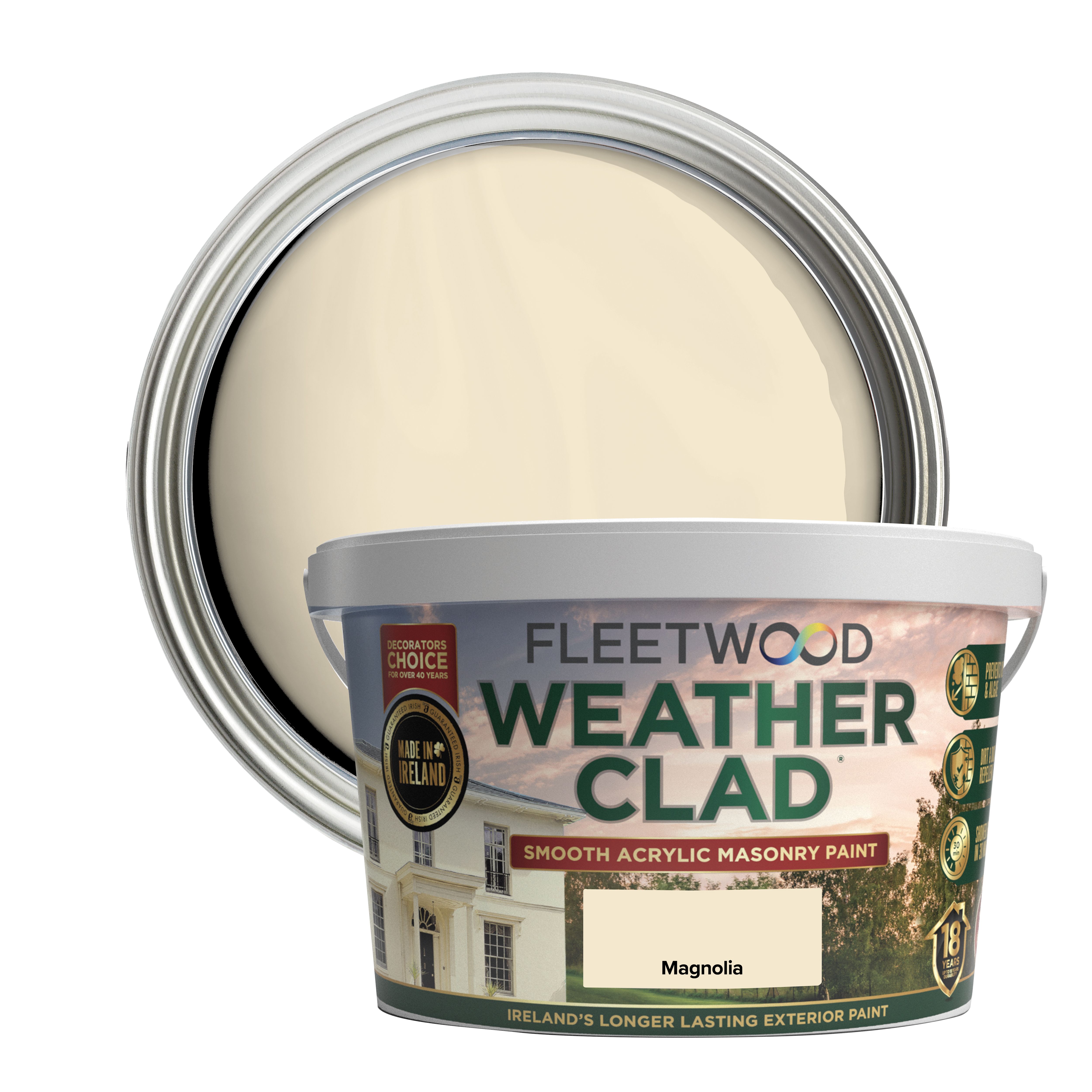 Fleetwood Weather Clad Magnolia Smooth Mid sheen Masonry paint, 10L Tub