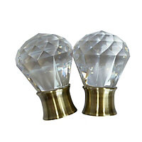 Flete Antique brass effect Acrylic Curtain pole finial (Dia)35mm, Pack of 2