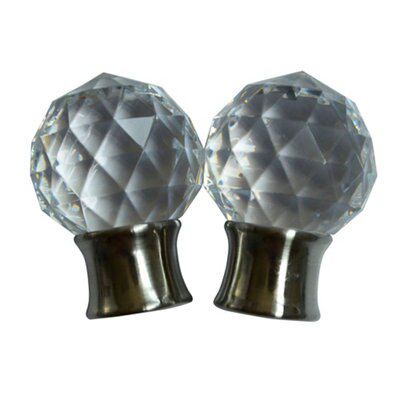 Flete Stainless steel effect Acrylic Facet Curtain pole finial (Dia)28mm, Pack of 2