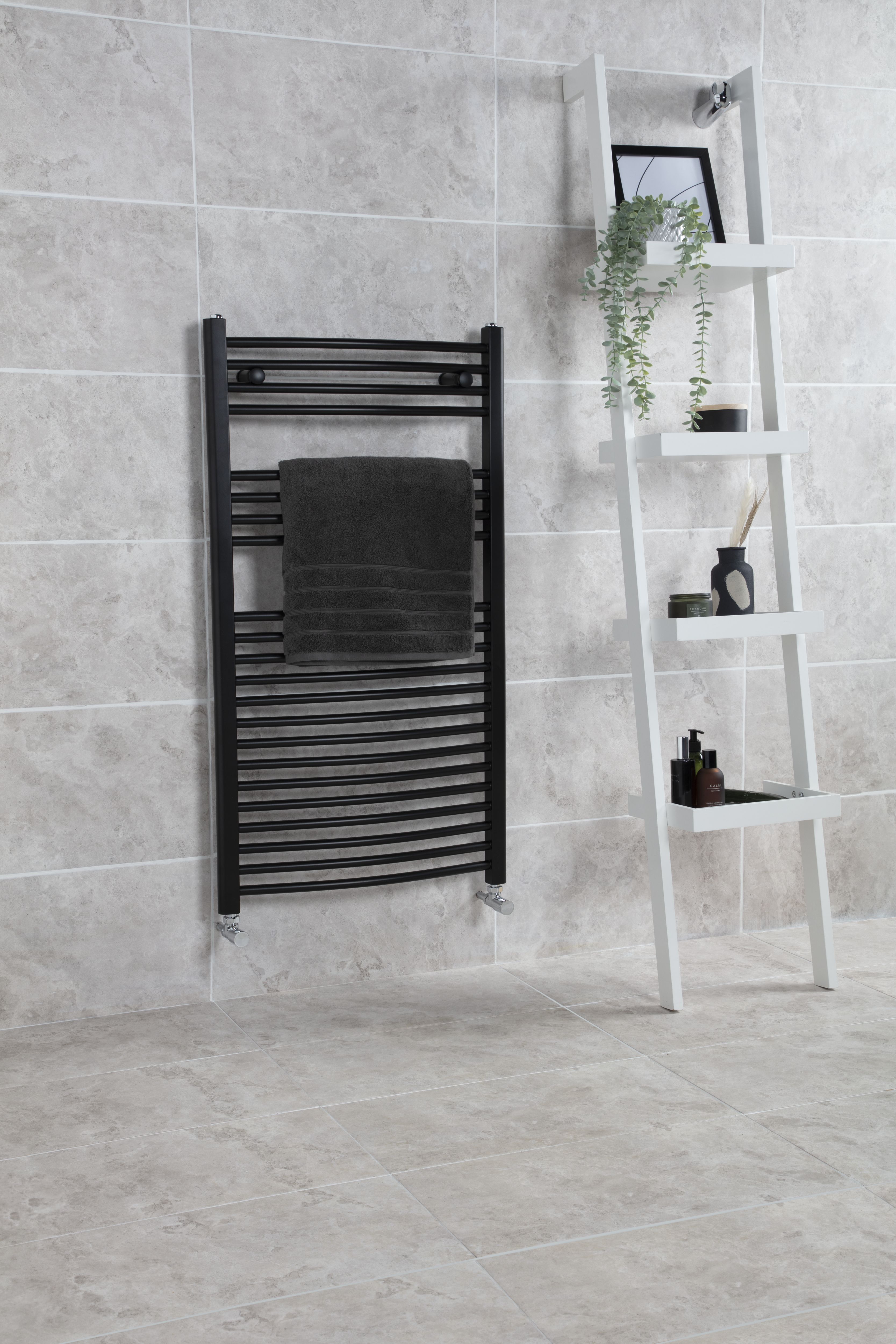Flomasta Black 2026BTU Vertical Towel radiator (W)600mm x (H)1100mm