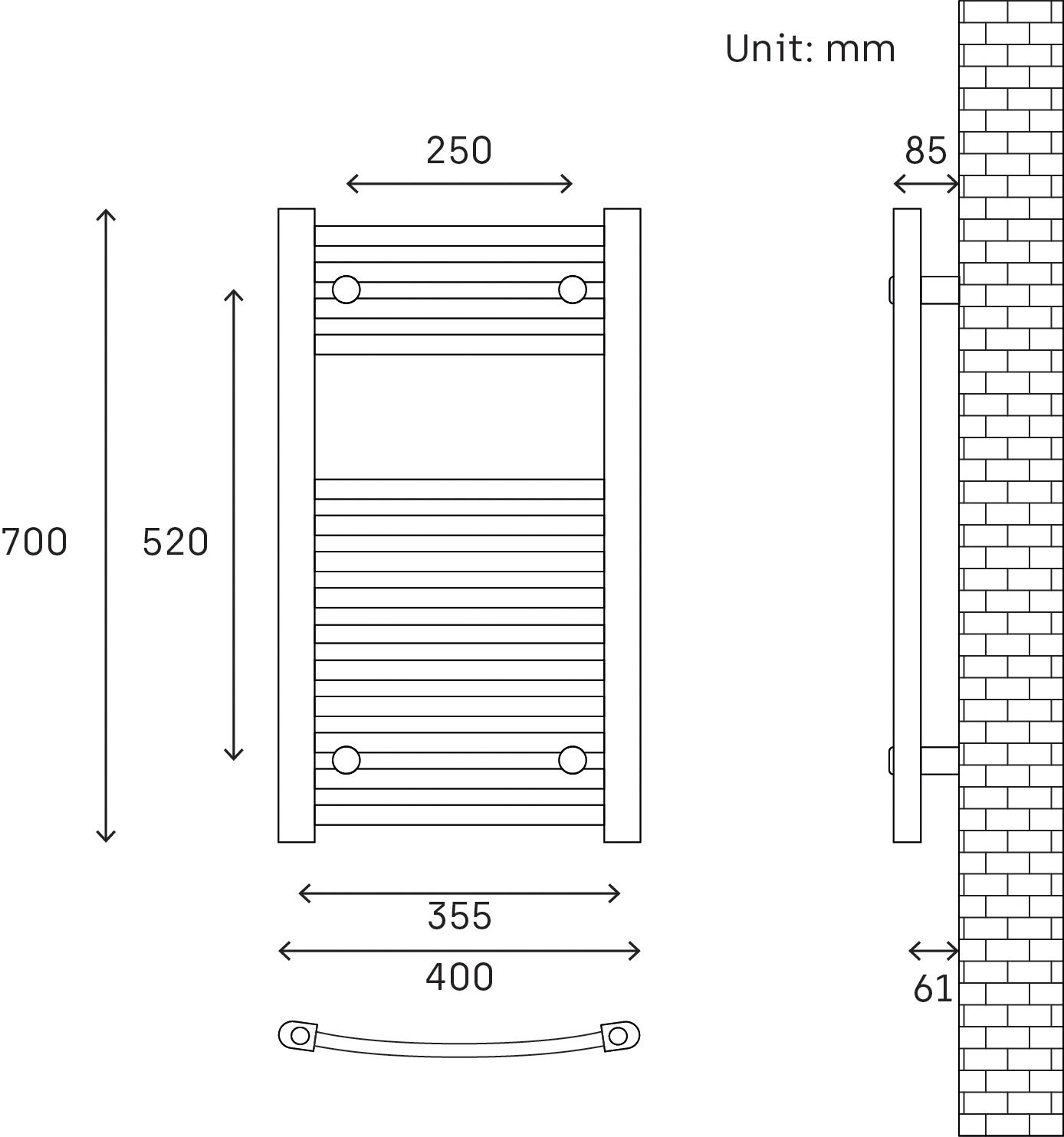 Flomasta Black 924BTU Vertical Towel radiator (W)400mm x (H)700mm