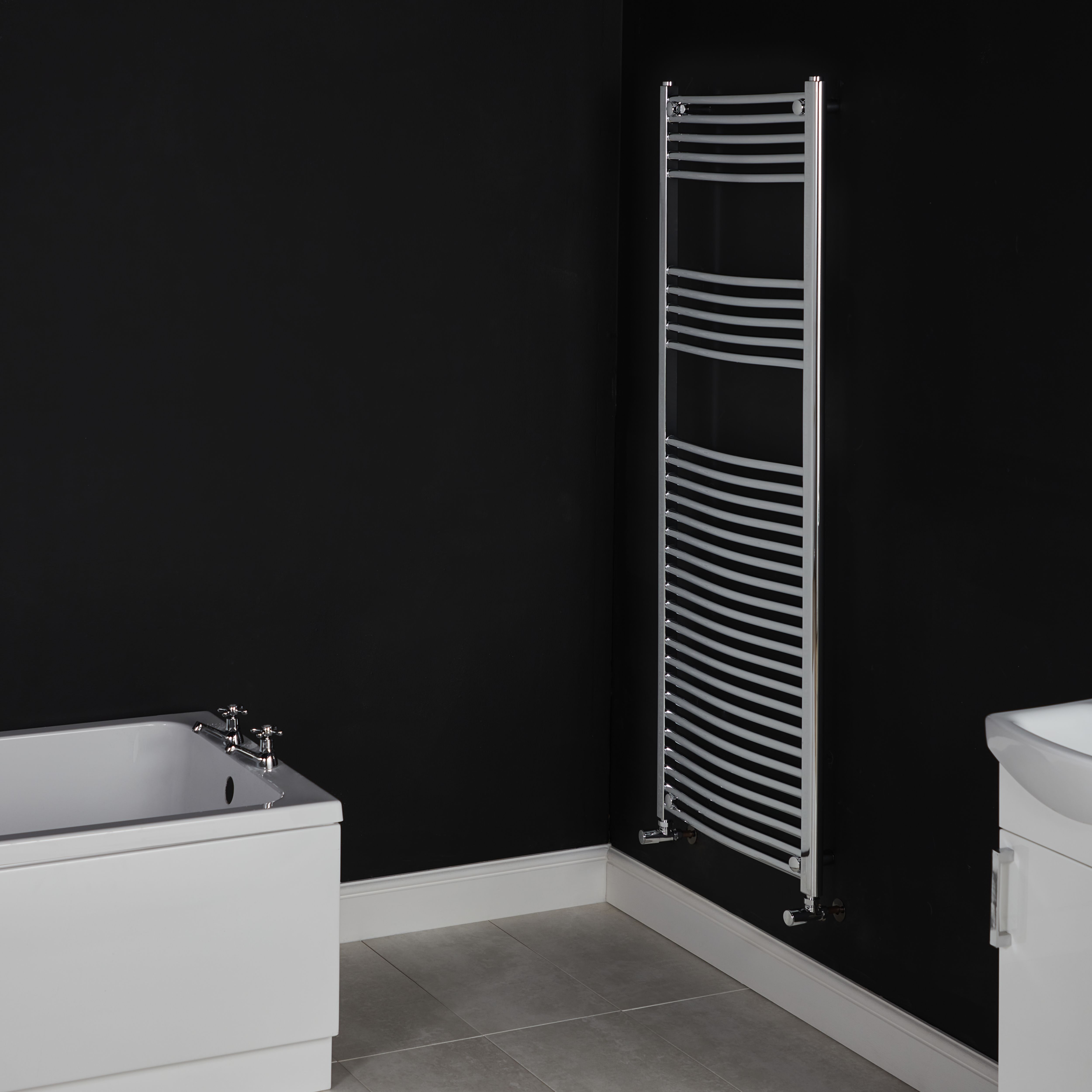 Flomasta Chrome effect 1951BTU Vertical Towel radiator (W)600mm x (H)1600mm