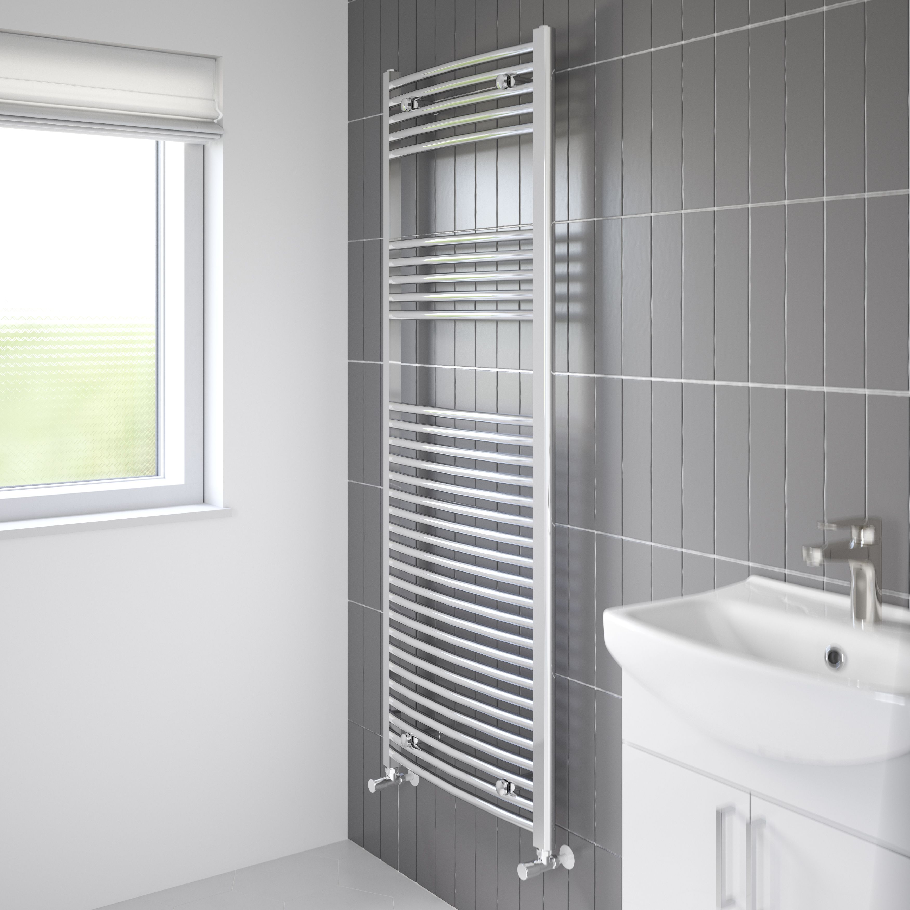 Flomasta Chrome effect 1951BTU Vertical Towel radiator (W)600mm x (H)1600mm