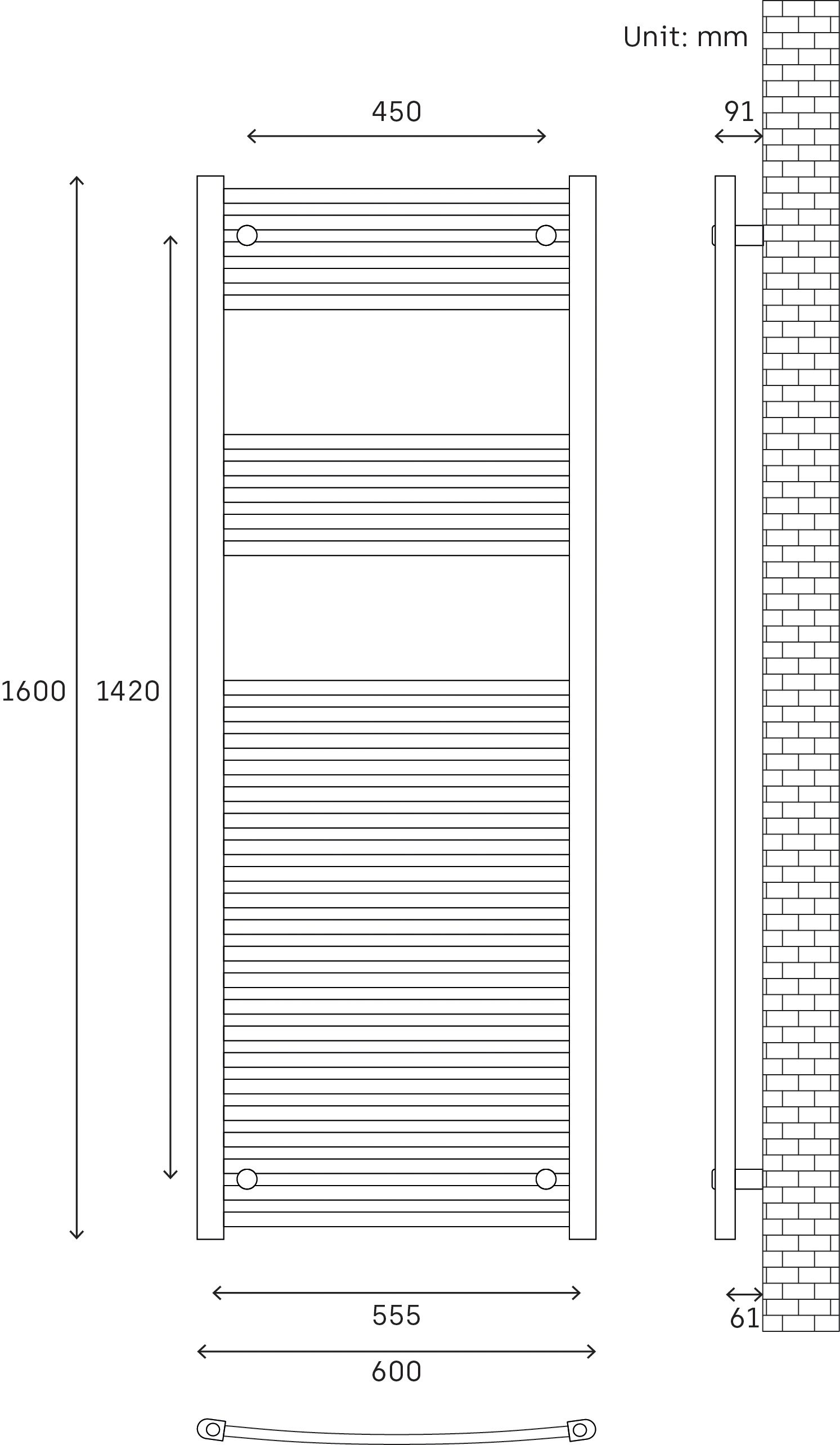 Flomasta Chrome effect 1951BTU Vertical Towel radiator (W)600mm x (H)1600mm