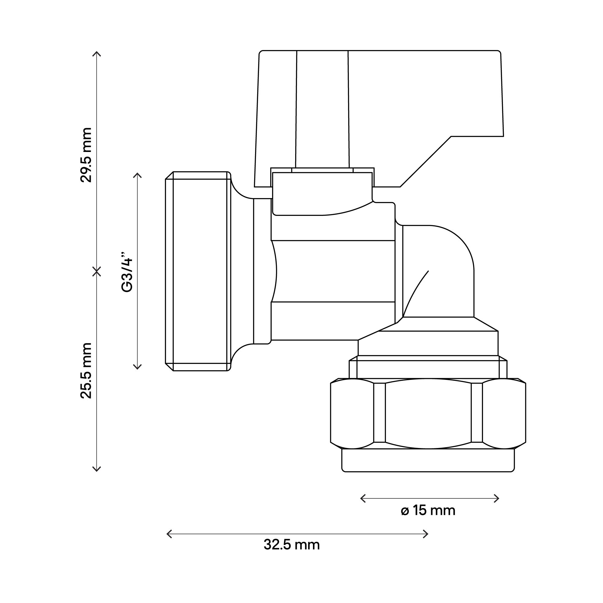 Flomasta Compression Angled Washing machine Valve (Dia)19.05mm x ¾"