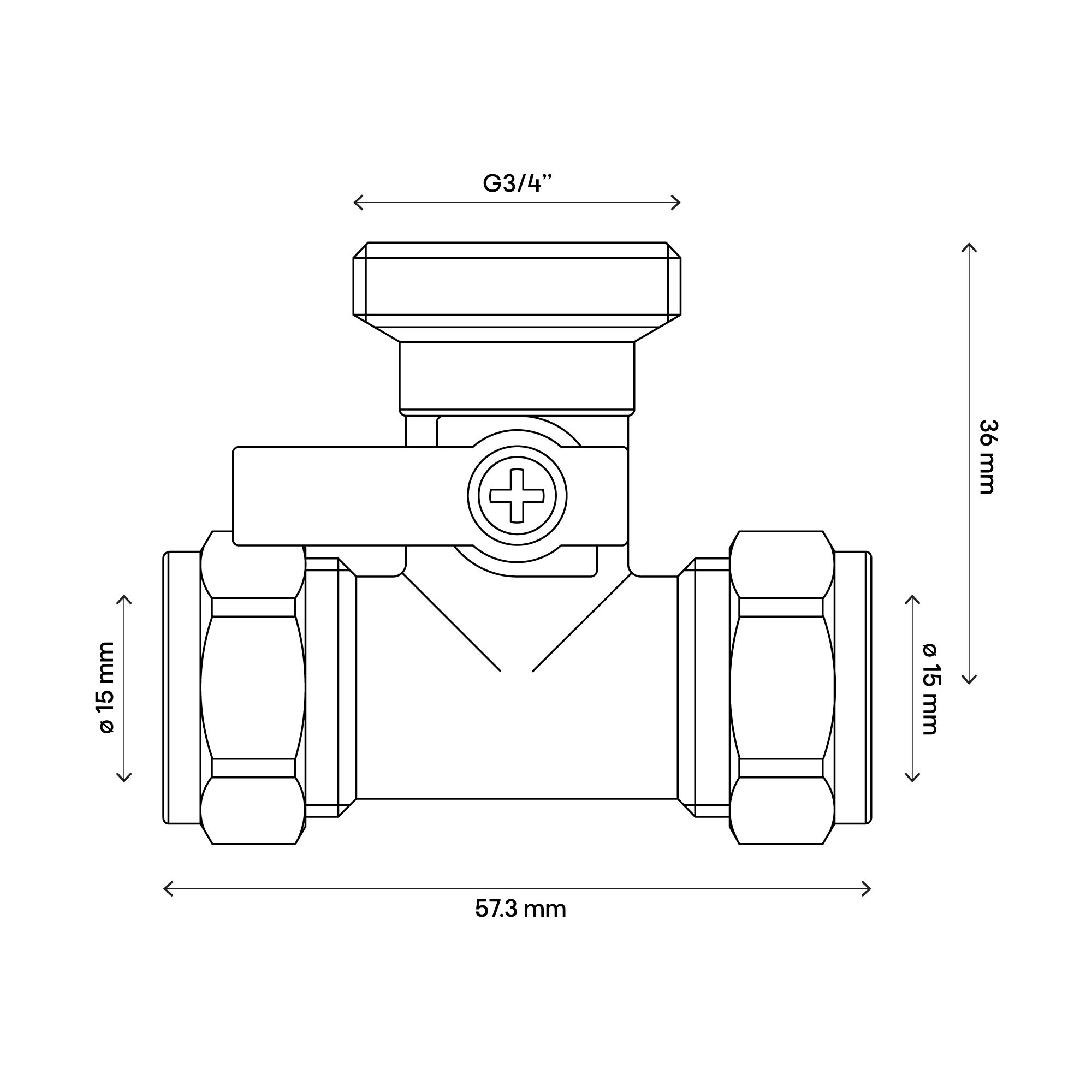Flomasta Compression Reducing Washing machine Tee valve x 15mm x 15mm