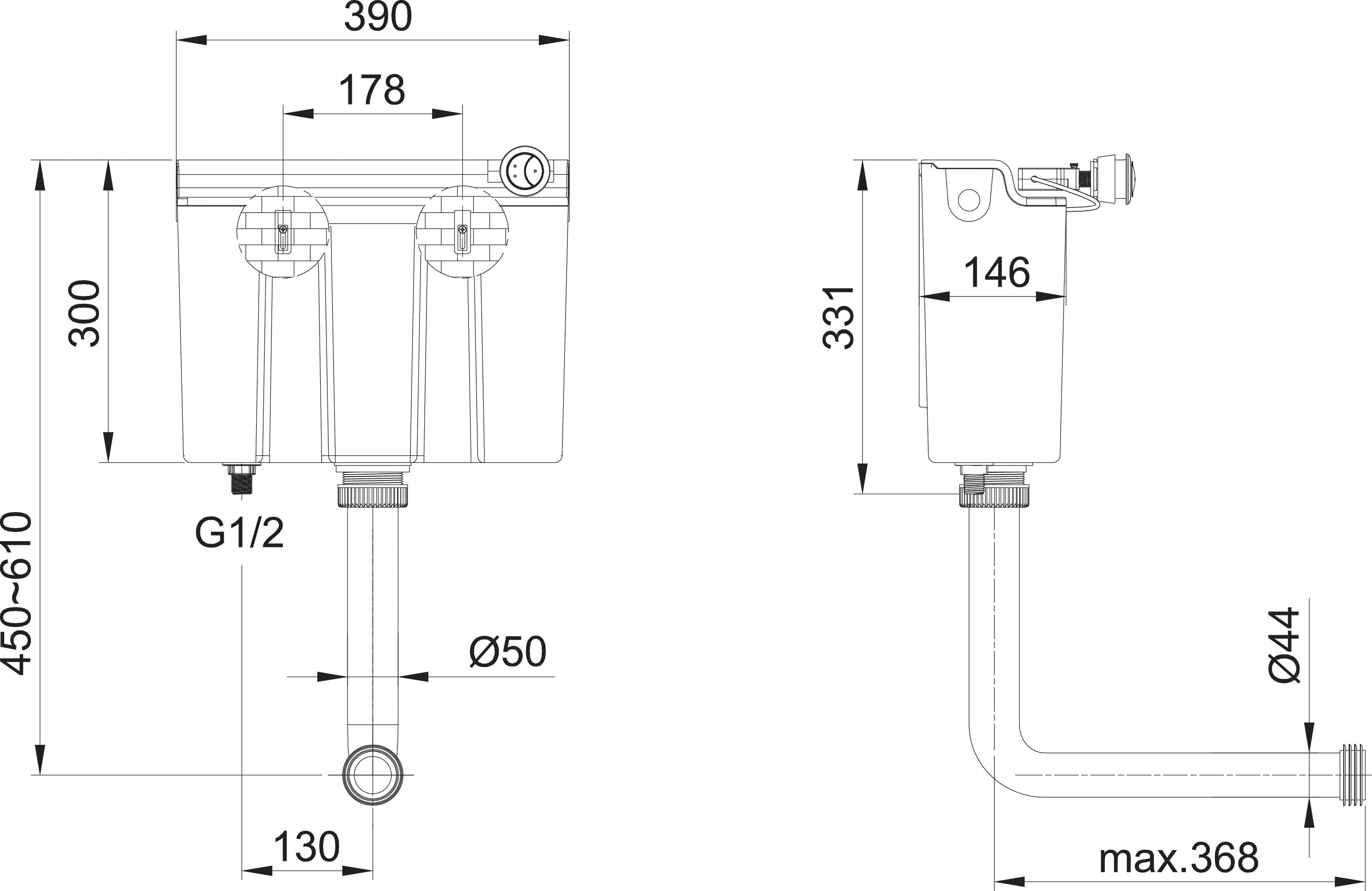 Flomasta Concealed Cistern White Concealed Bottom inlet Water-saving Cistern (H)30cm (W)14.3cm (D)14.3cm