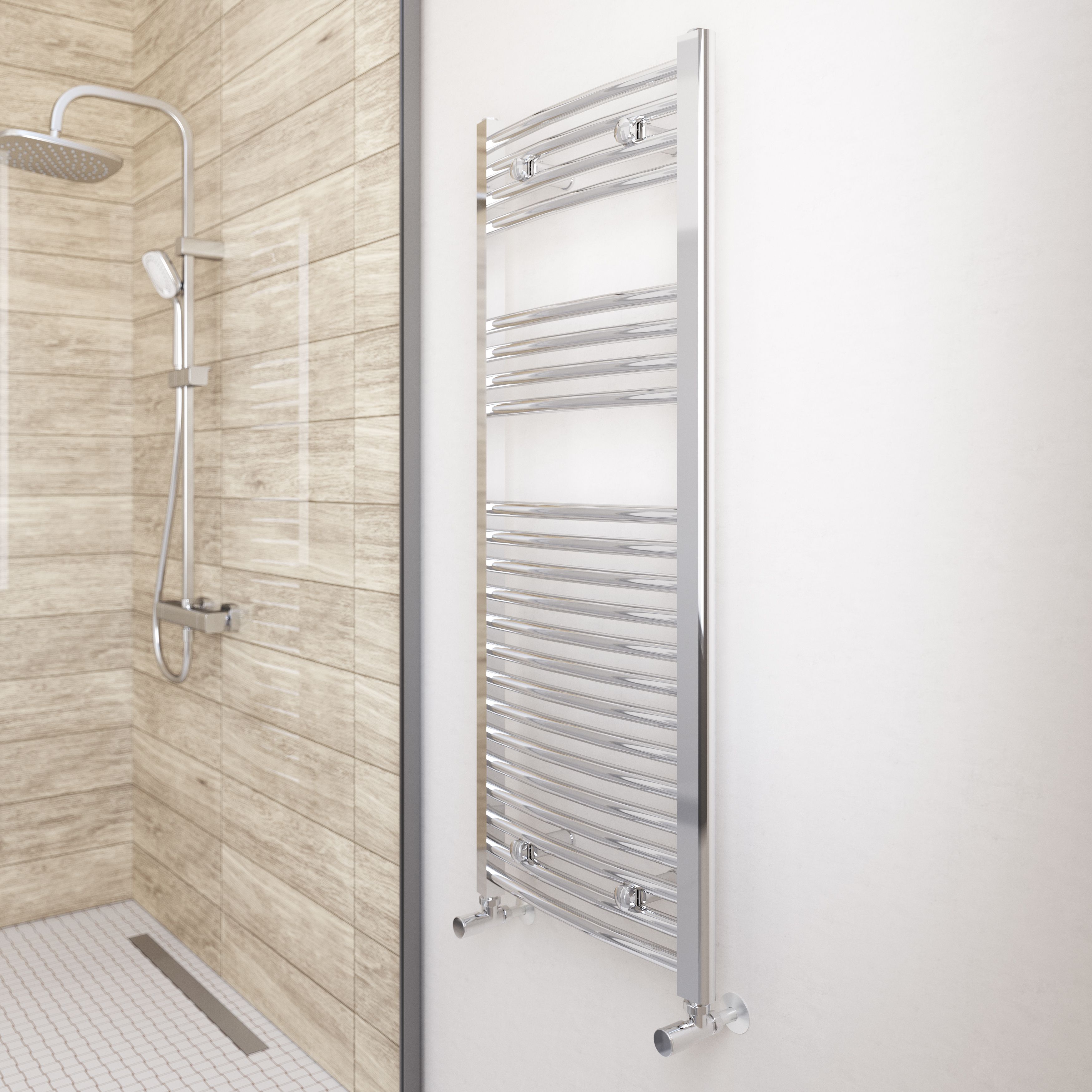 Flomasta Curved Chrome effect 1043BTU Vertical Towel radiator (W)450mm x (H)1100mm