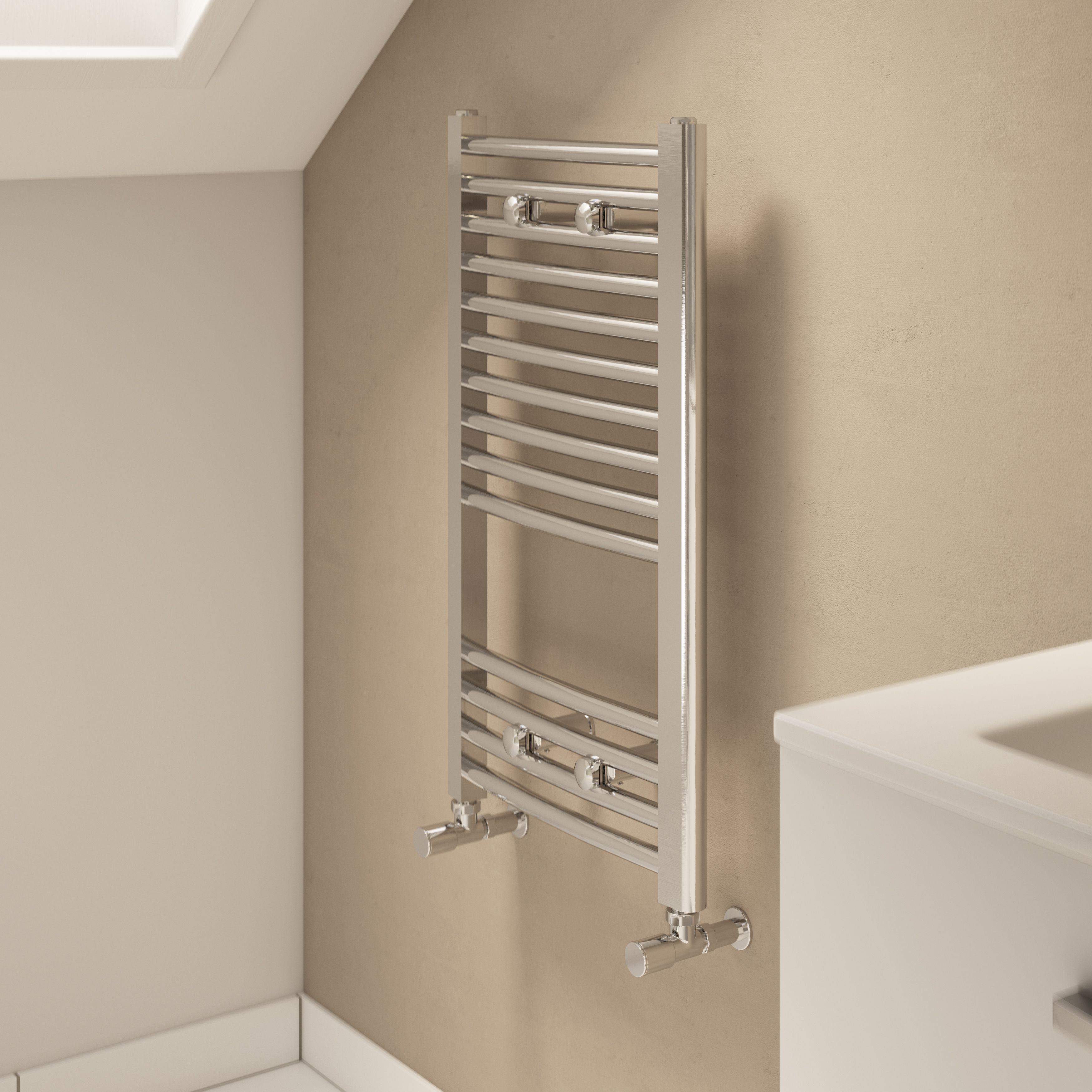 Flomasta Curved Chrome effect 604BTU Vertical Towel radiator (W)400mm x (H)700mm