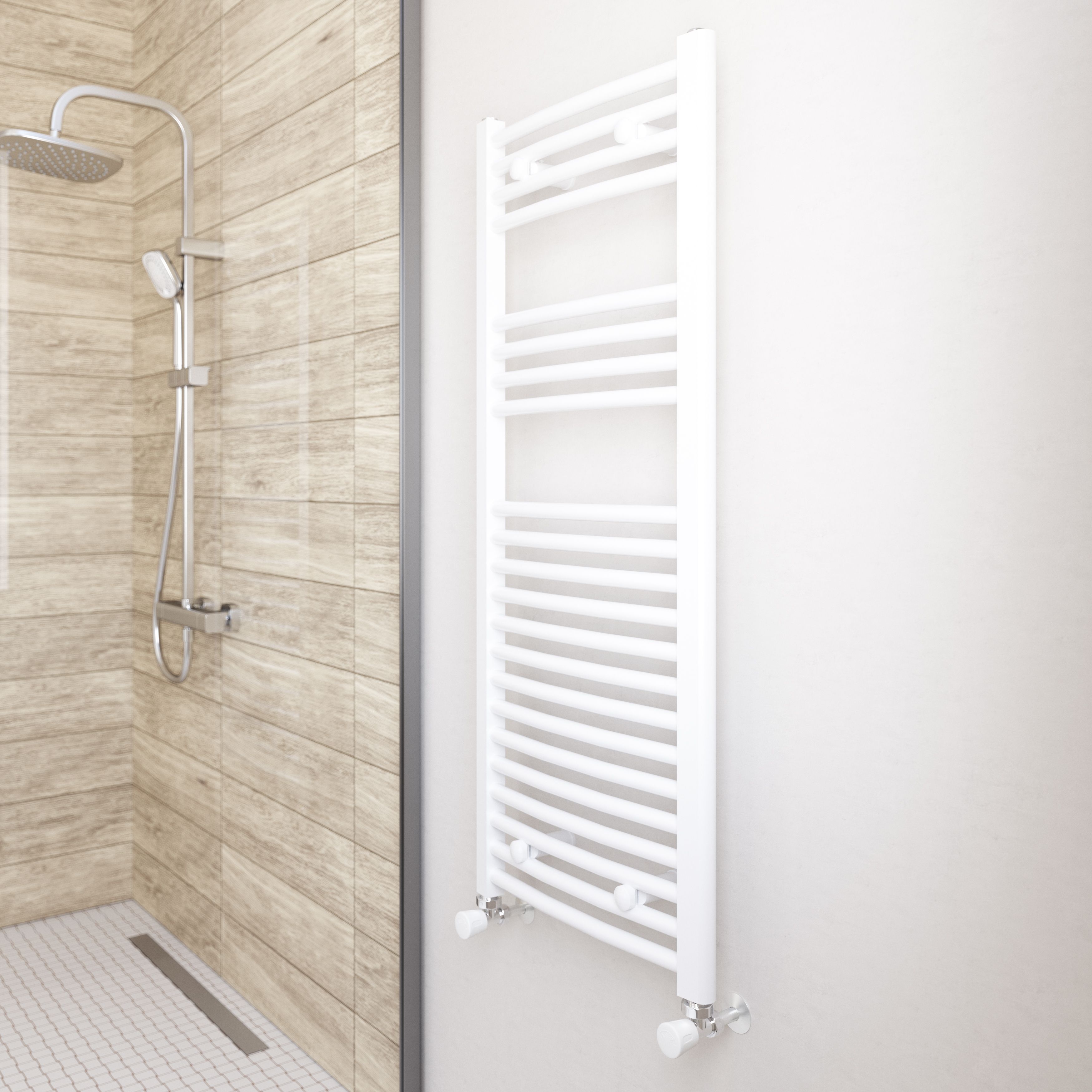 Flomasta Curved White 1555BTU Vertical Towel radiator (W)450mm x (H)1100mm