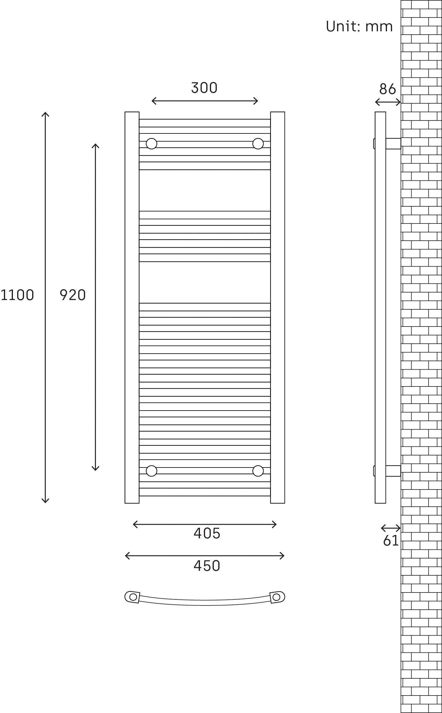 Flomasta Curved White 1555BTU Vertical Towel radiator (W)450mm x (H)1100mm