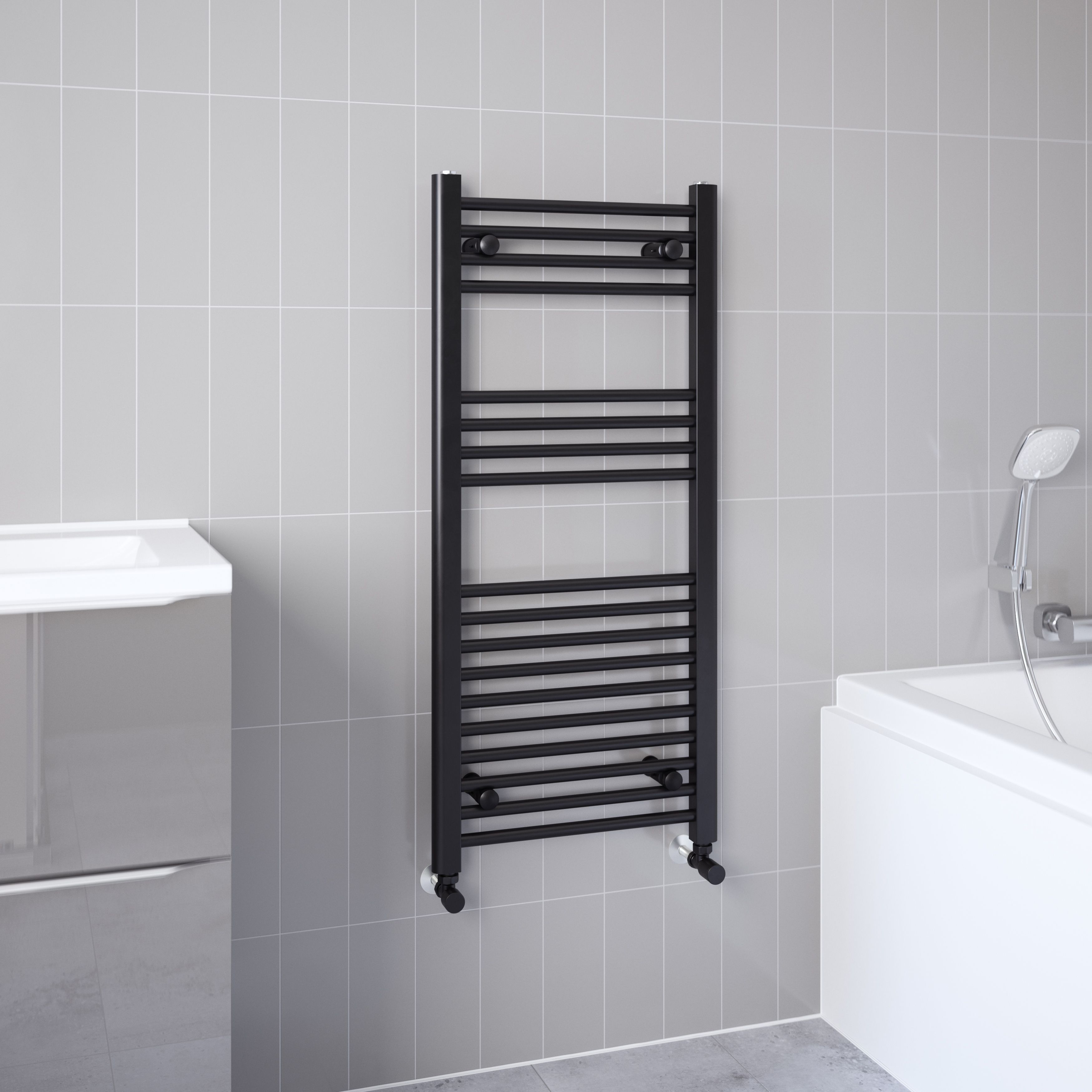 Flomasta Flat Black 1402BTU Vertical Towel radiator (W)450mm x (H)1000mm