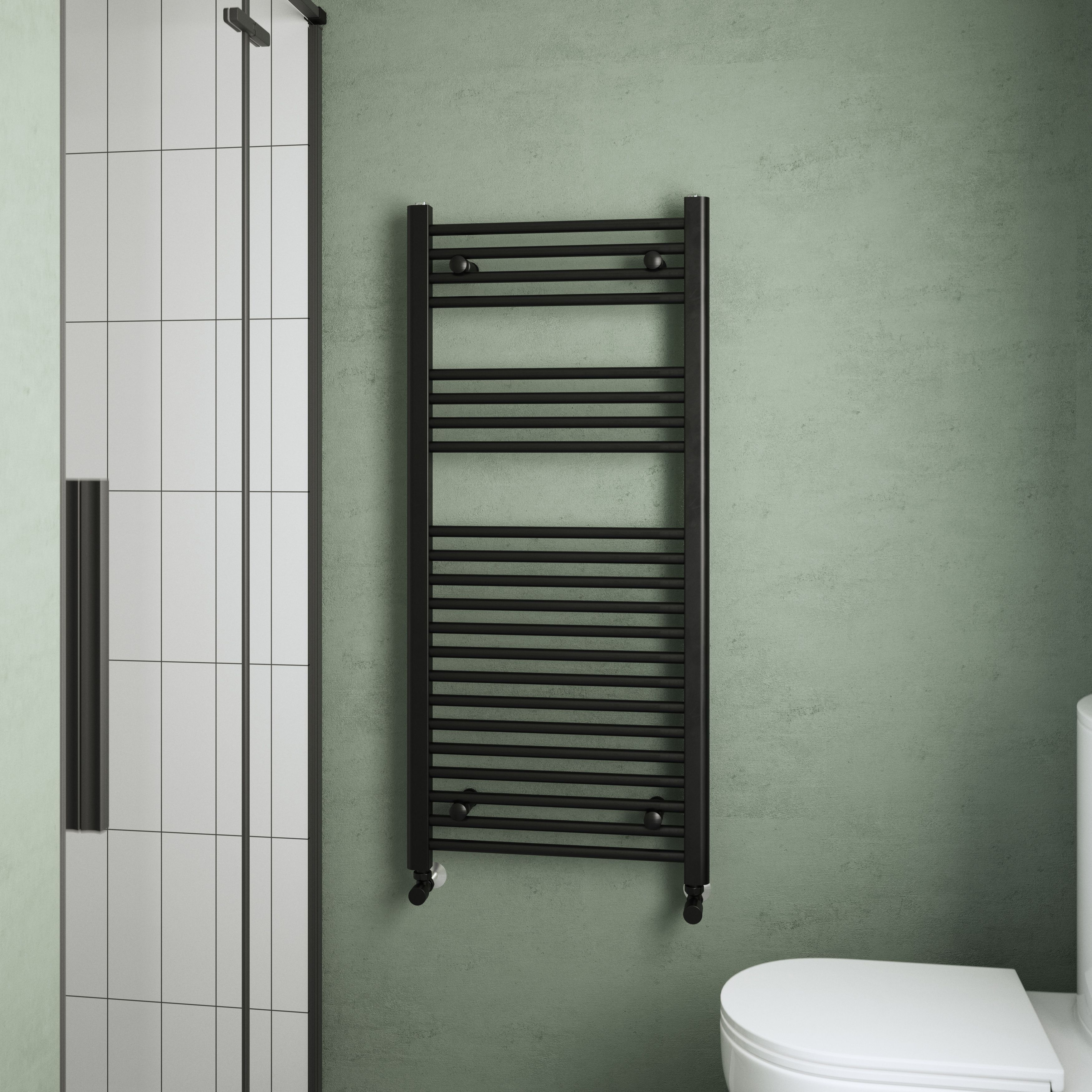 Flomasta Flat Black 1667BTU Vertical Towel radiator (W)500mm x (H)1100mm