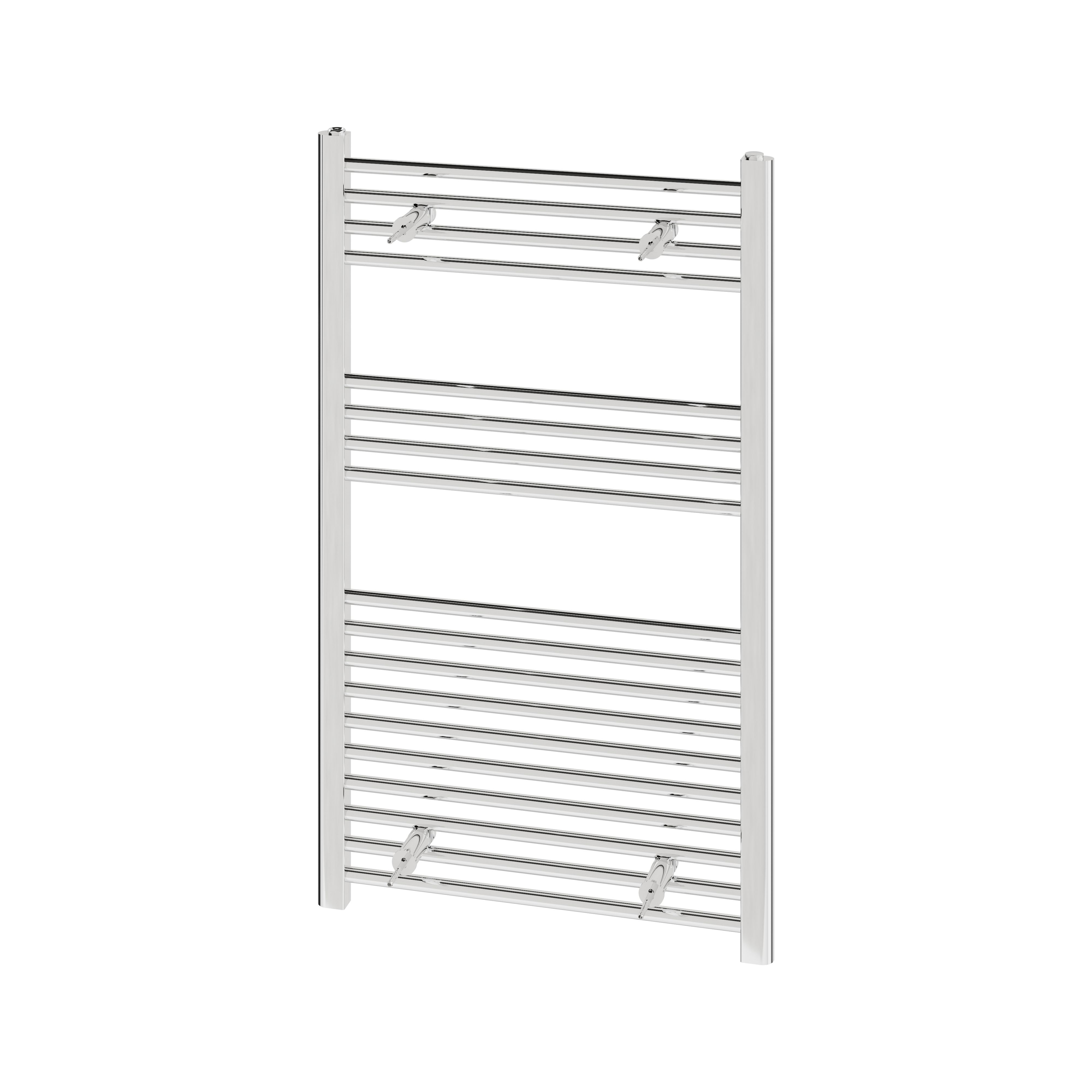 Flomasta Flat Chrome effect 1190BTU Vertical Towel radiator (W)600mm x (H)1000mm