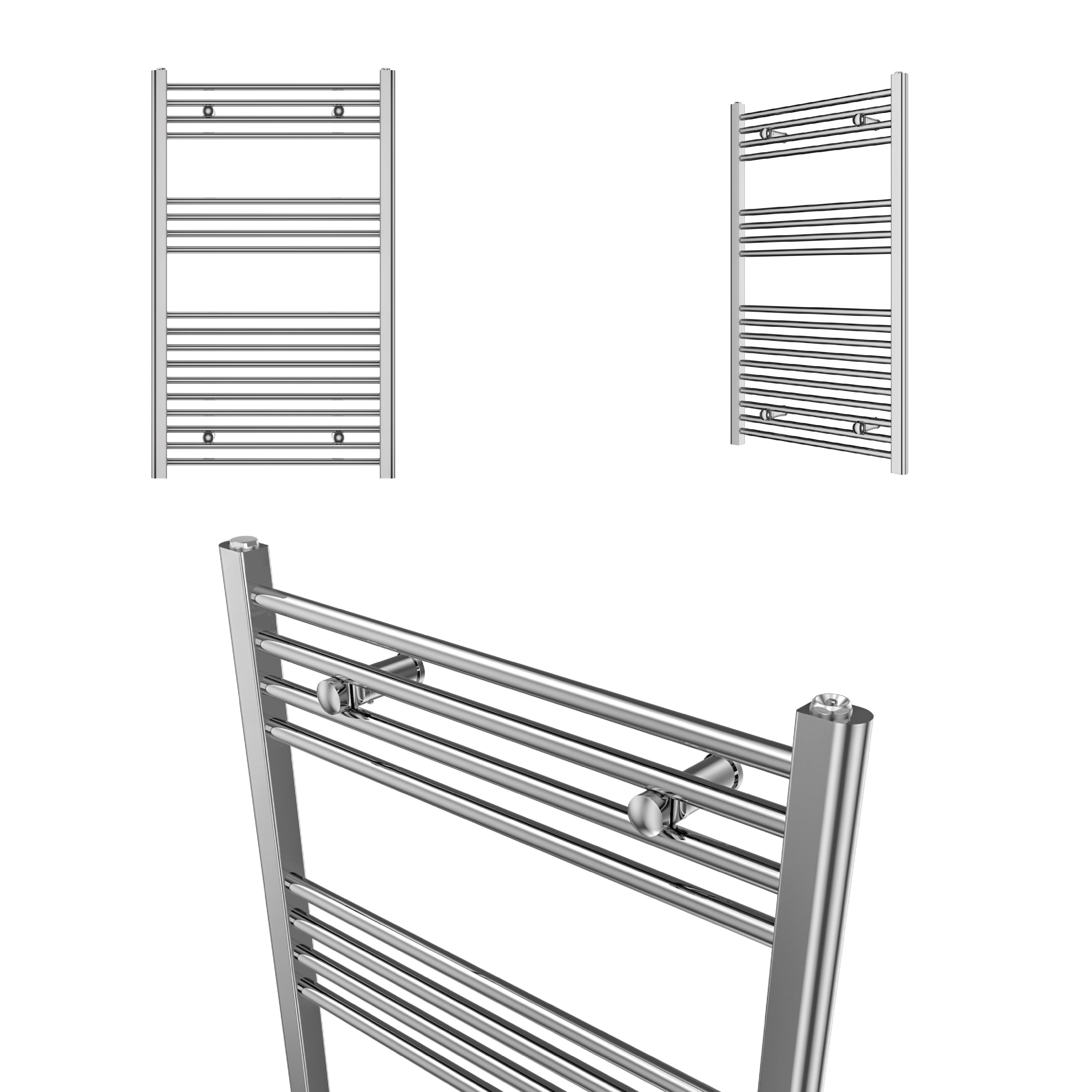 Flomasta Flat Chrome effect 1190BTU Vertical Towel radiator (W)600mm x (H)1000mm