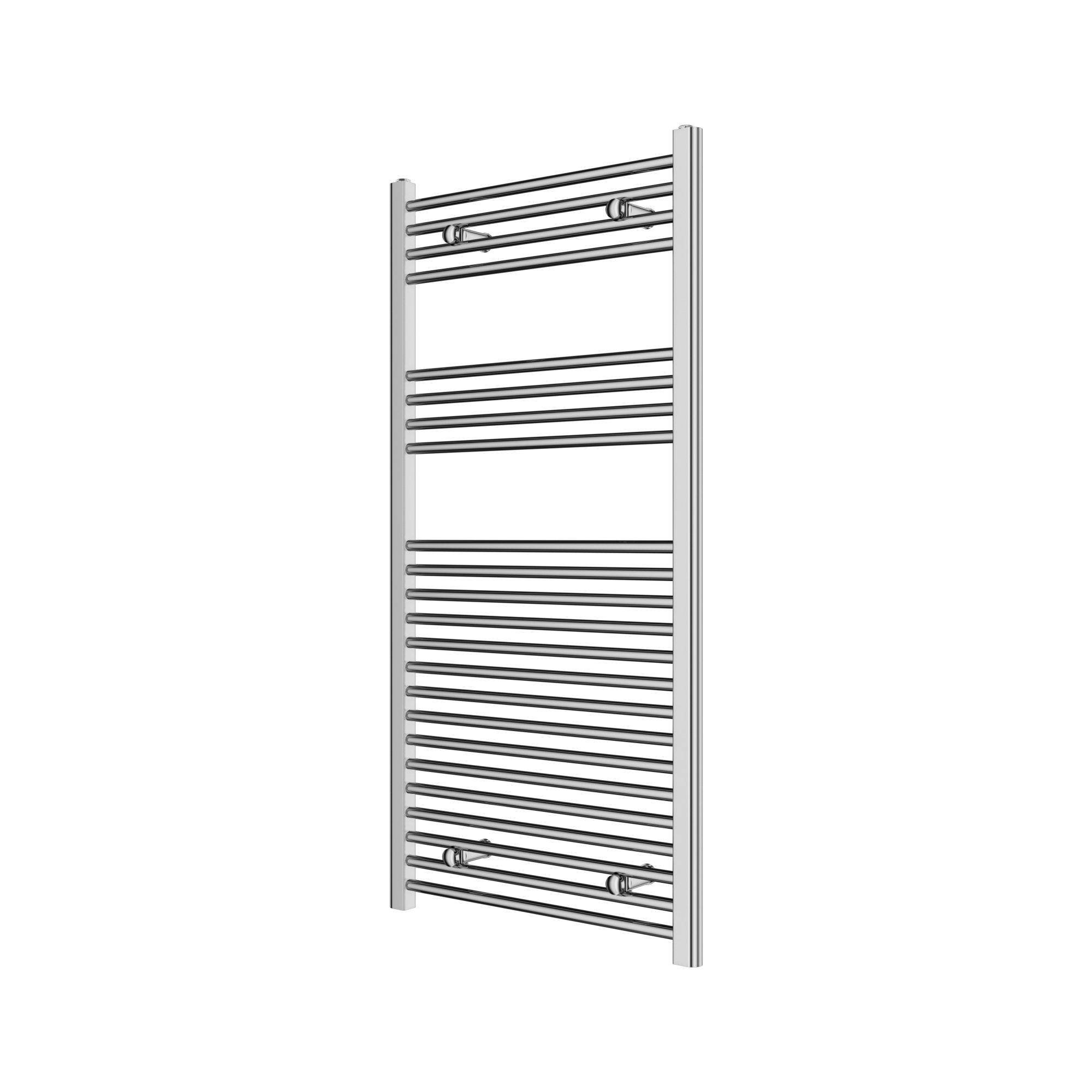 Flomasta Flat Chrome effect 1415BTU Vertical Towel radiator (W)600mm x (H)1200mm