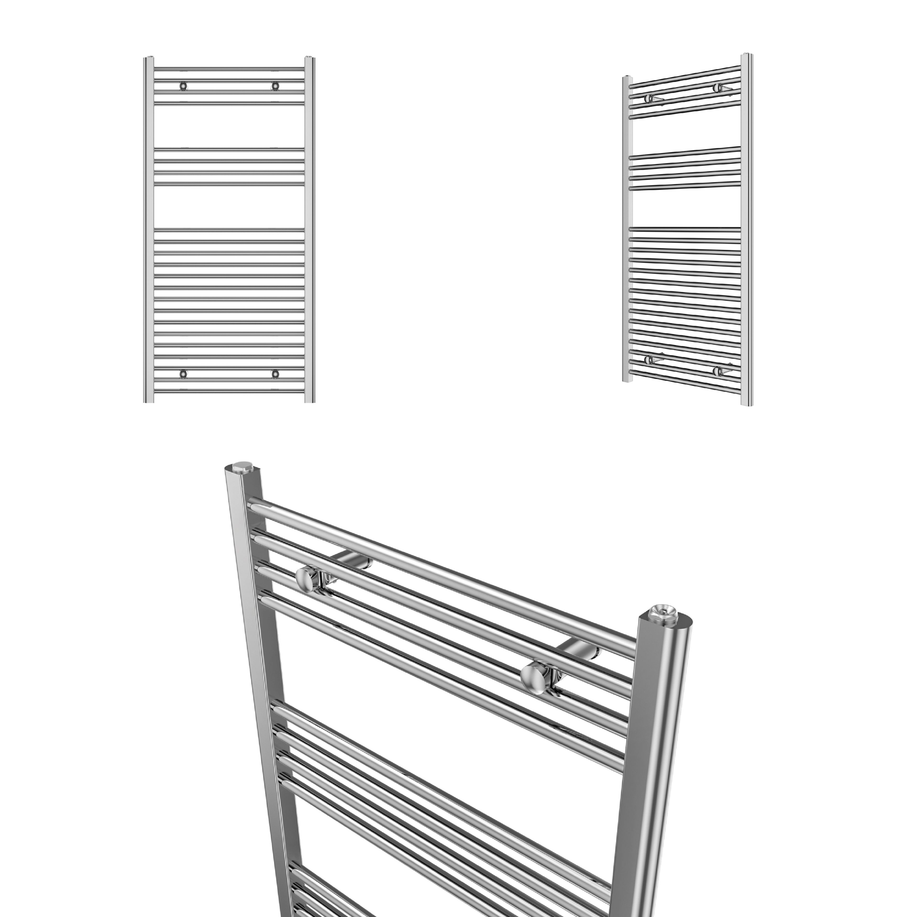 Flomasta Flat Chrome effect 1415BTU Vertical Towel radiator (W)600mm x (H)1200mm