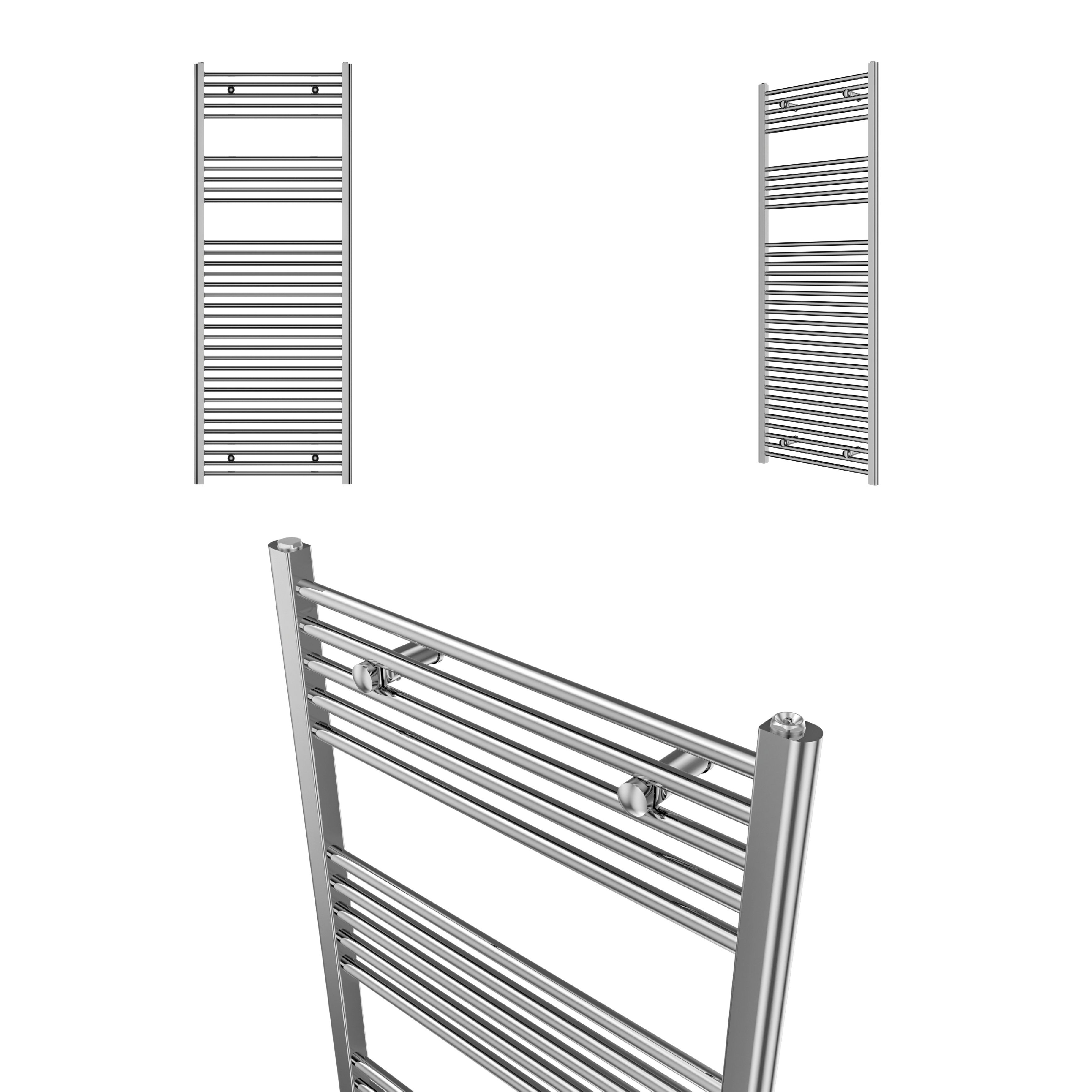 Flomasta Flat Chrome effect 1889BTU Vertical Towel radiator (W)600mm x (H)1600mm