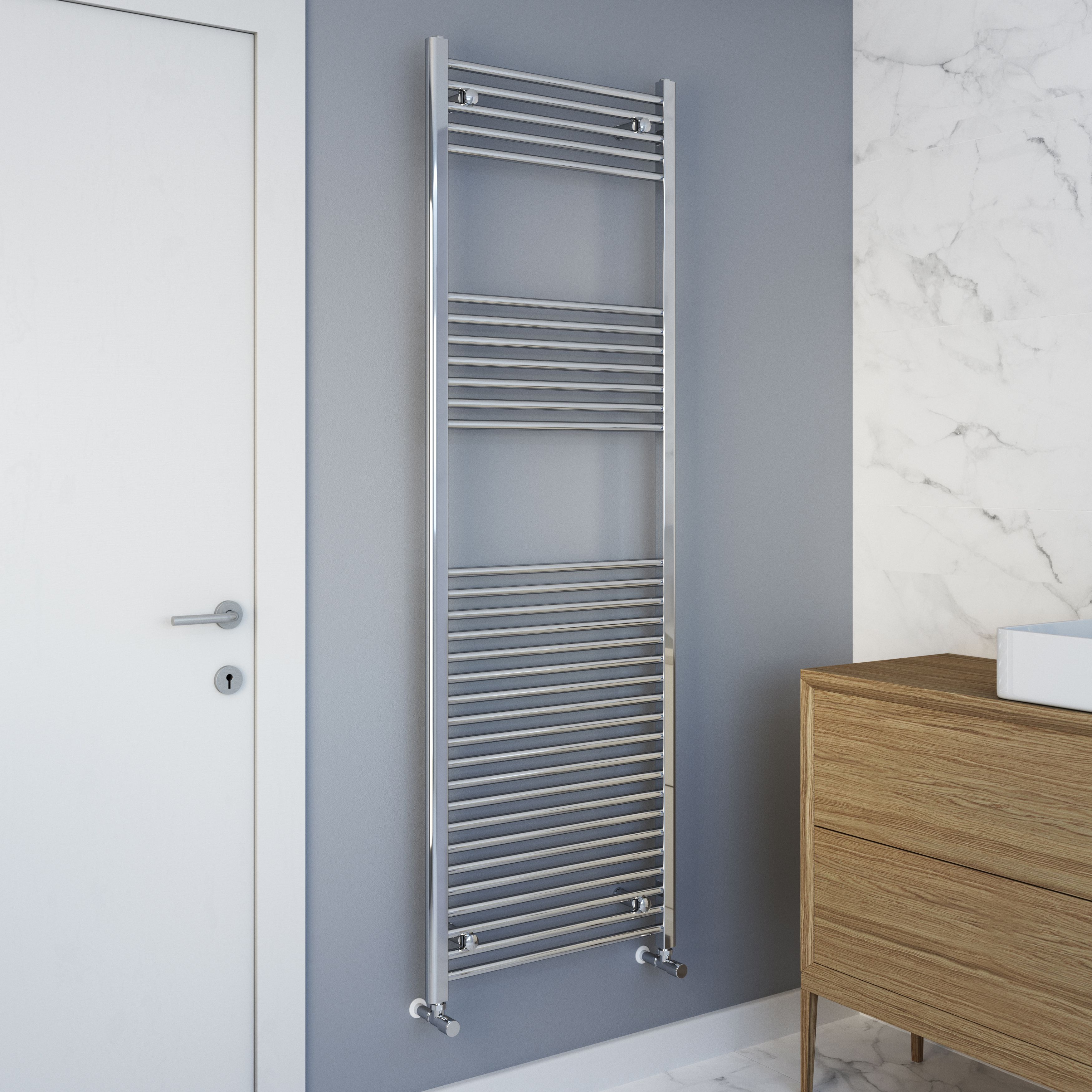 Flomasta Flat Chrome effect 1972BTU Vertical Towel radiator (W)600mm x (H)1800mm