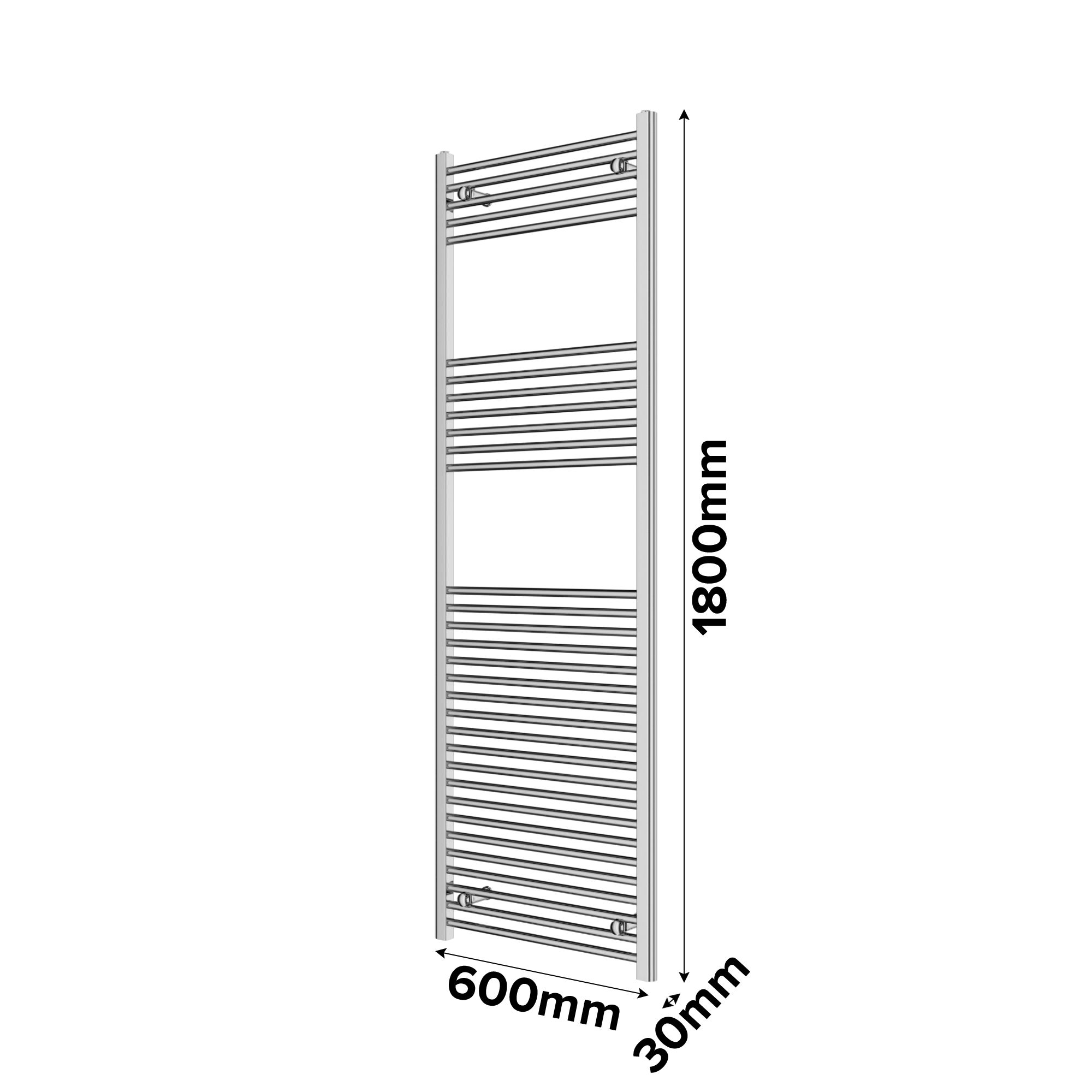Flomasta Flat Chrome effect 1972BTU Vertical Towel radiator (W)600mm x (H)1800mm