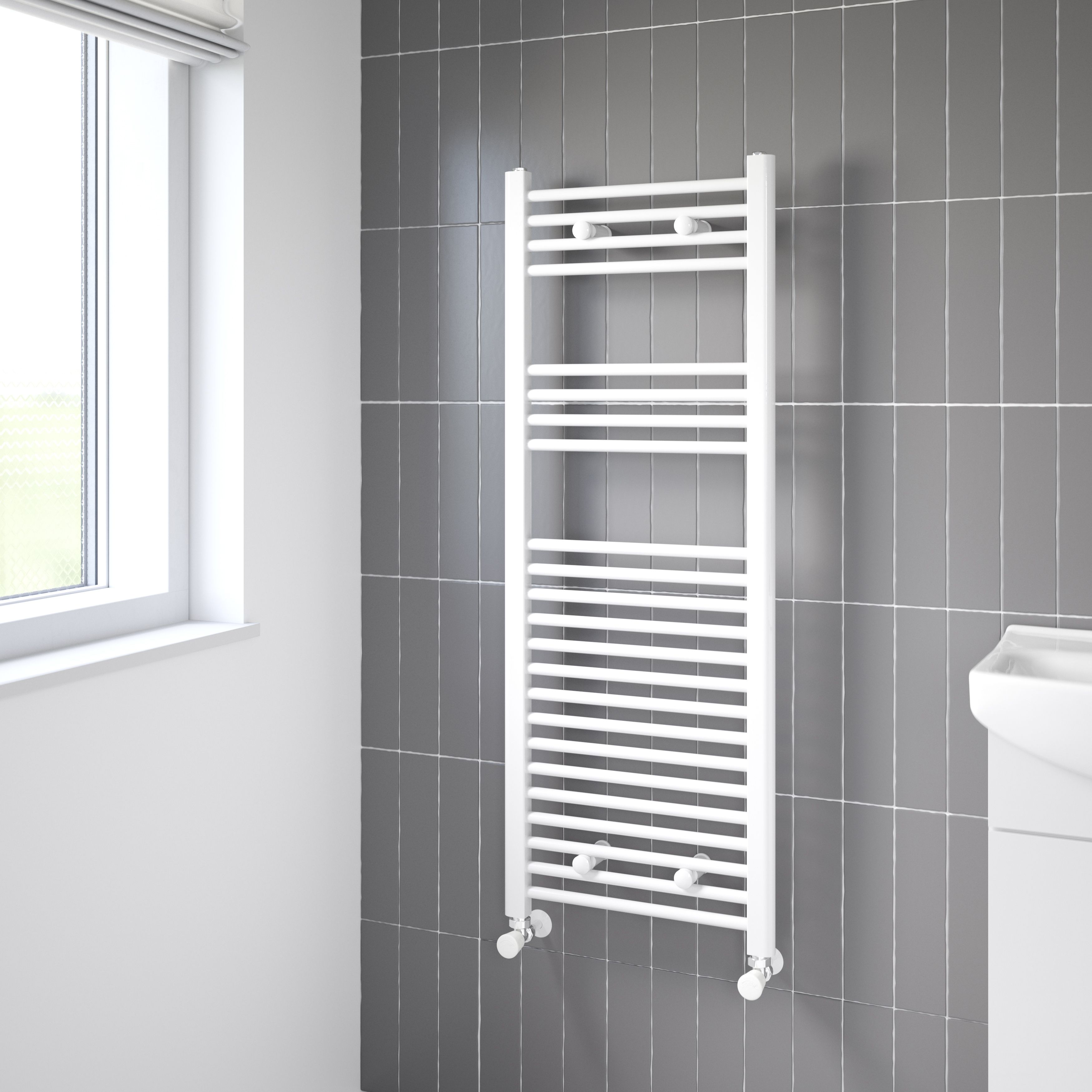 Flomasta Flat White 1671BTU Vertical Towel radiator (W)450mm x (H)1200mm