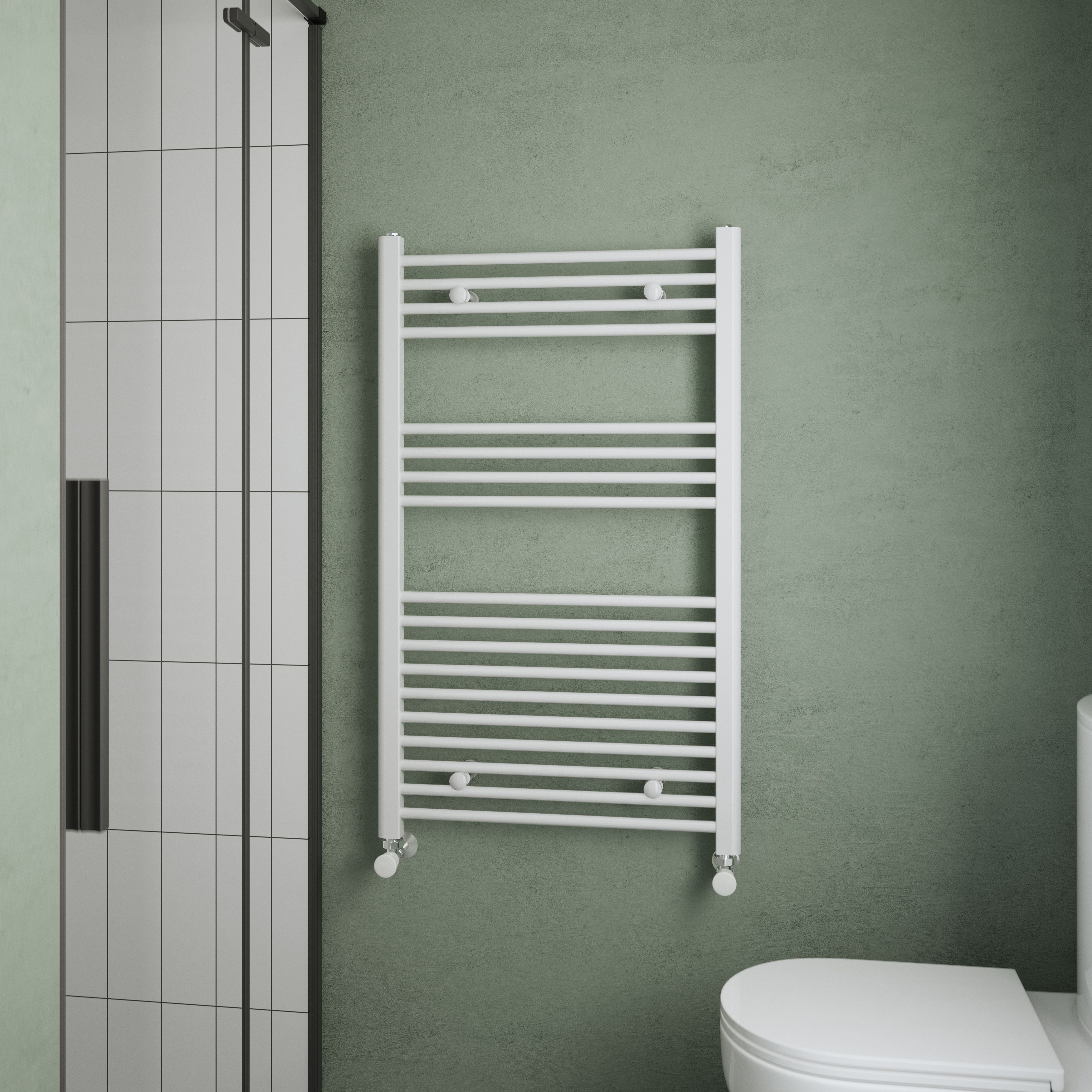 Flomasta Flat White 1760BTU Vertical Towel radiator (W)600mm x (H)1000mm
