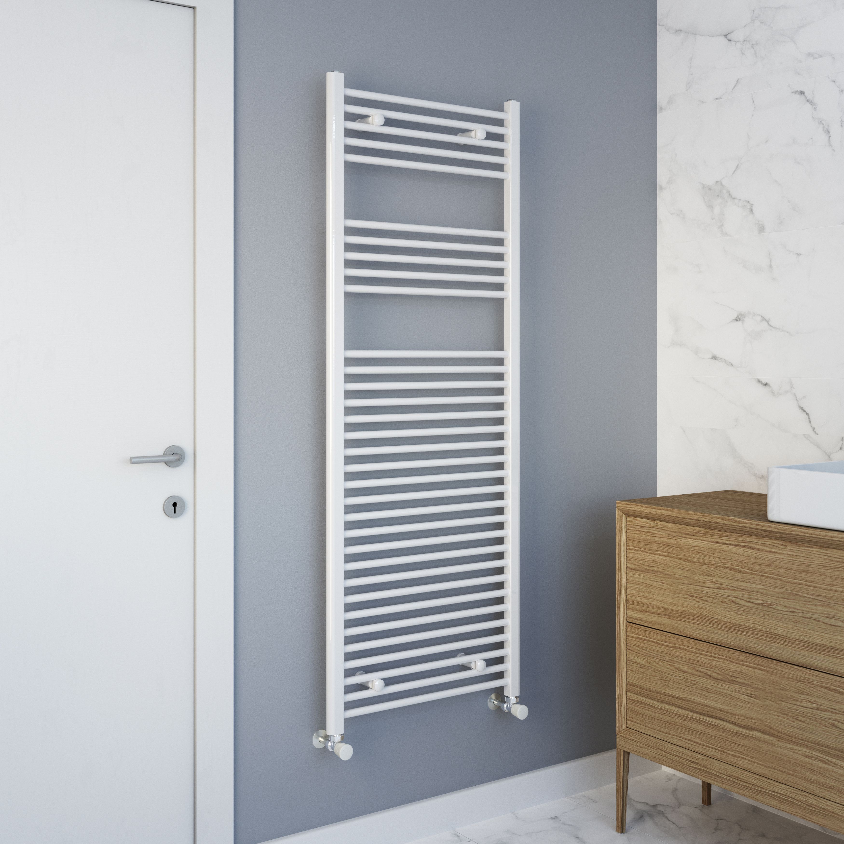 Flomasta Flat White 2783BTU Vertical Towel radiator (W)600mm x (H)1600mm