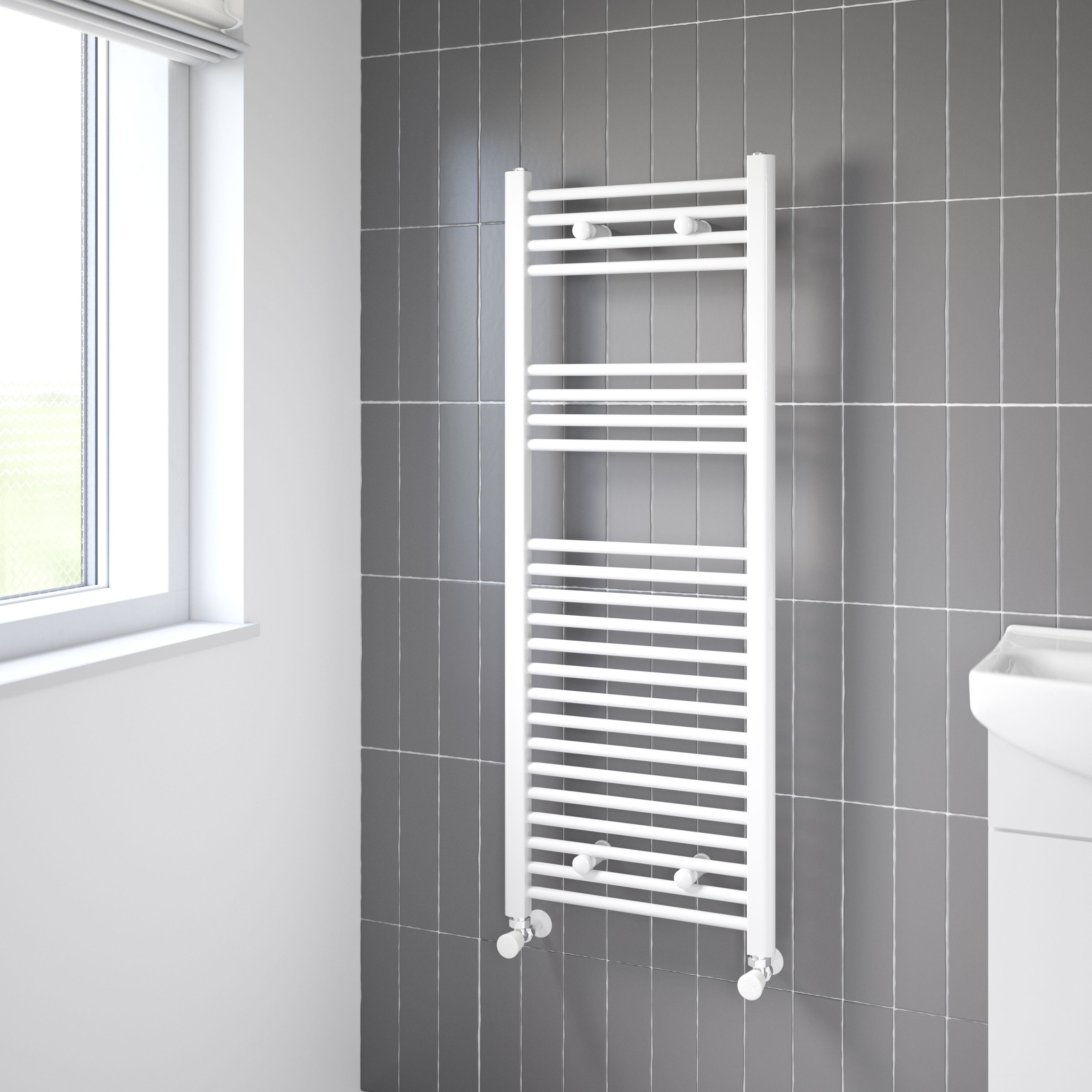Flomasta Flat, White Vertical Flat Towel radiator (W)450mm x (H)1200mm