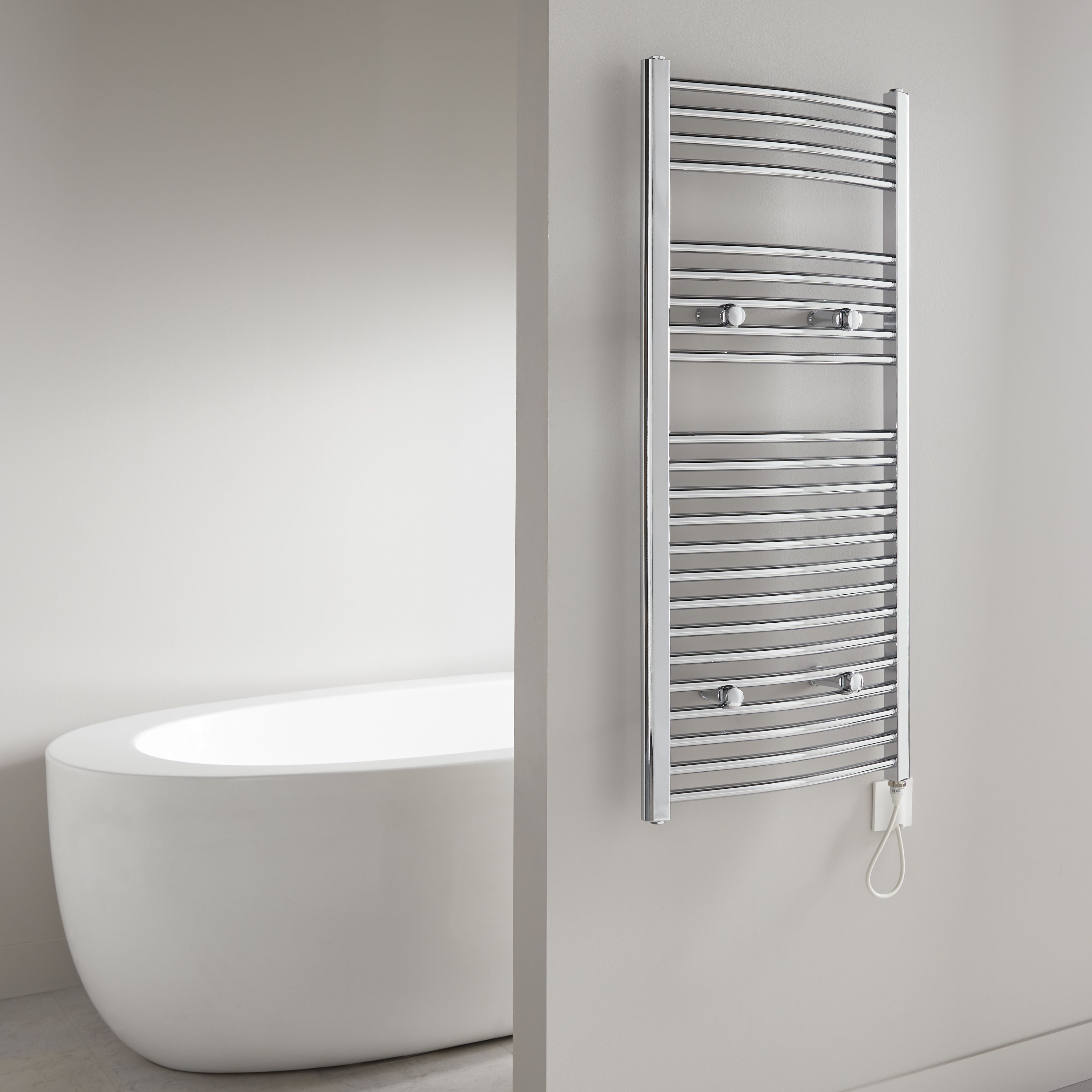 Flomasta Galene Chrome effect Electric Curved Towel warmer (W)500mm x (H)1100mm