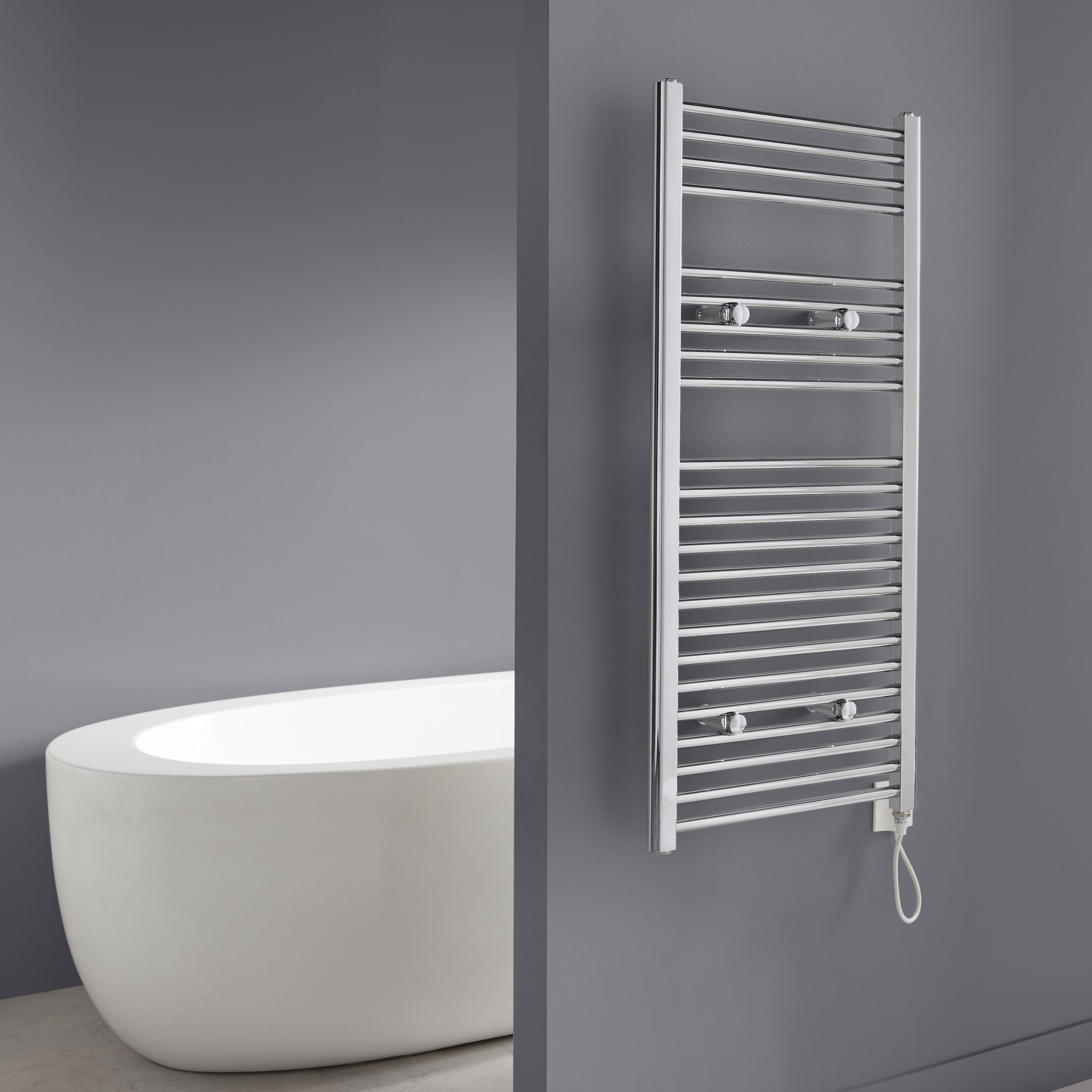 Flomasta Galene Chrome effect Electric Flat Towel warmer (W)500mm x (H)1100mm