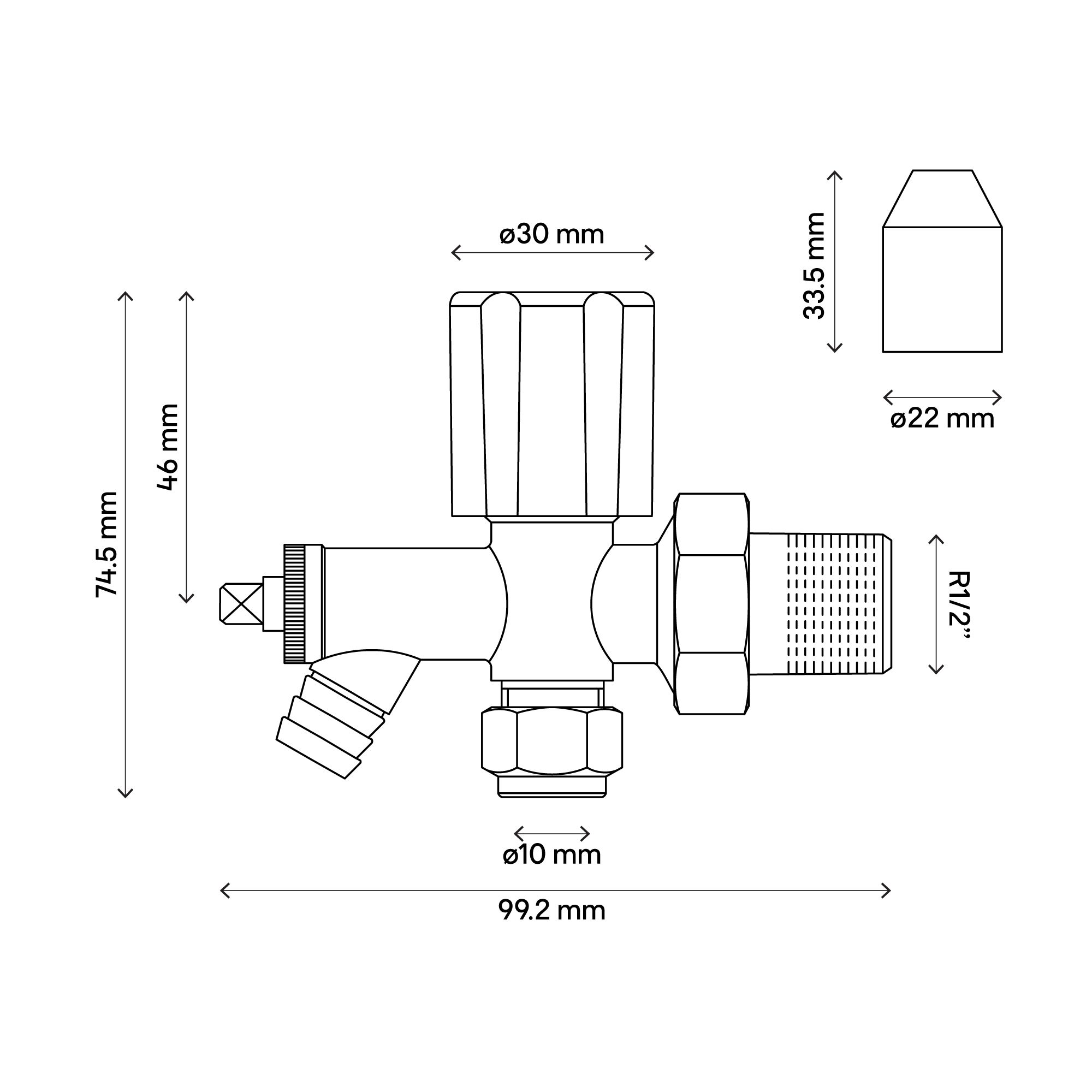 Flomasta Gloss chrome effect Angled Manual Radiator valve & drain off ...