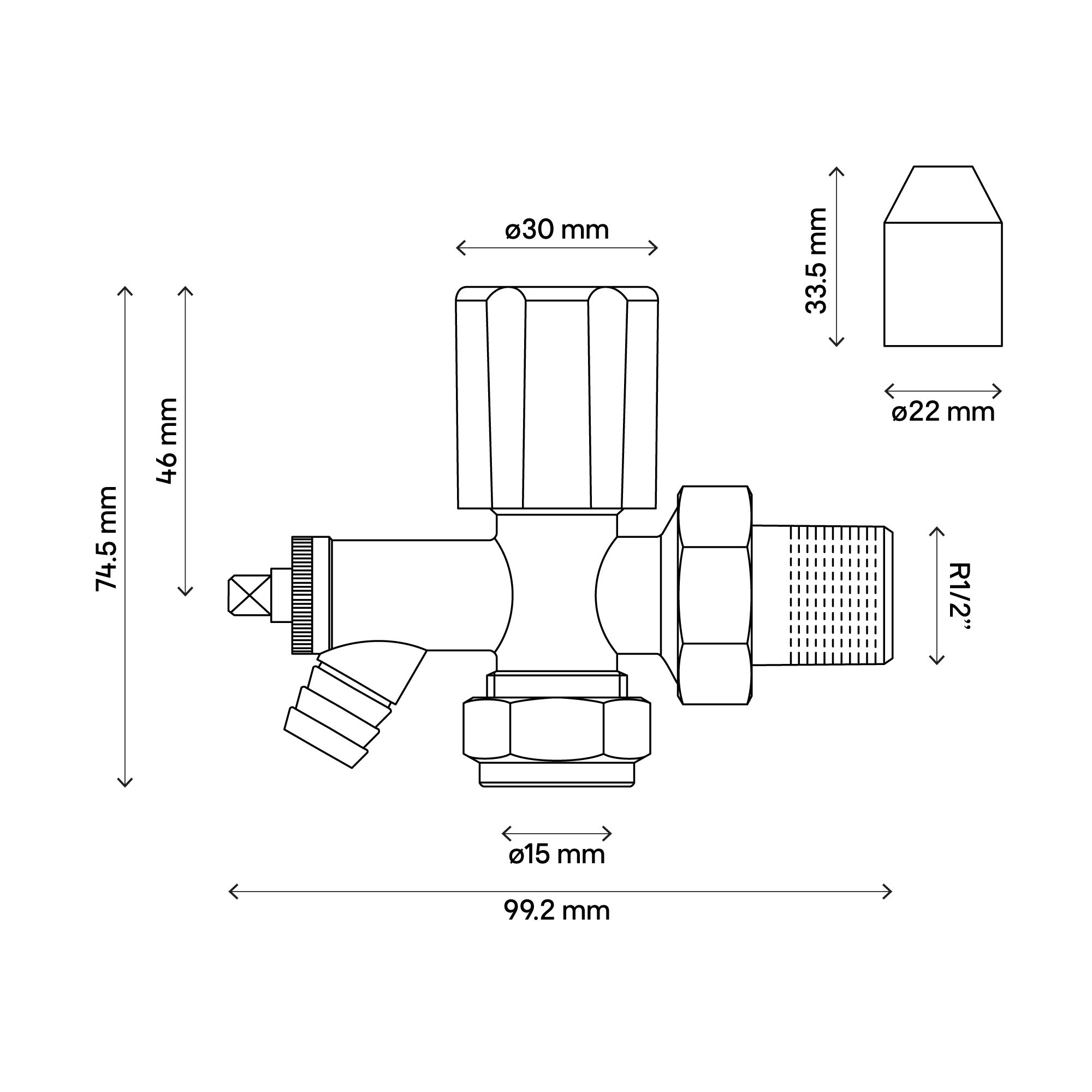 Flomasta Gloss chrome effect Angled Manual Radiator valve & drain off x ½" (Dia) 15mm